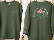 Growing in Our Own Way Sweatshirt-Military Green-Neurodiversity, ADHD & Autism Awareness & Acceptance Sweatshirt by Daily Bloom
