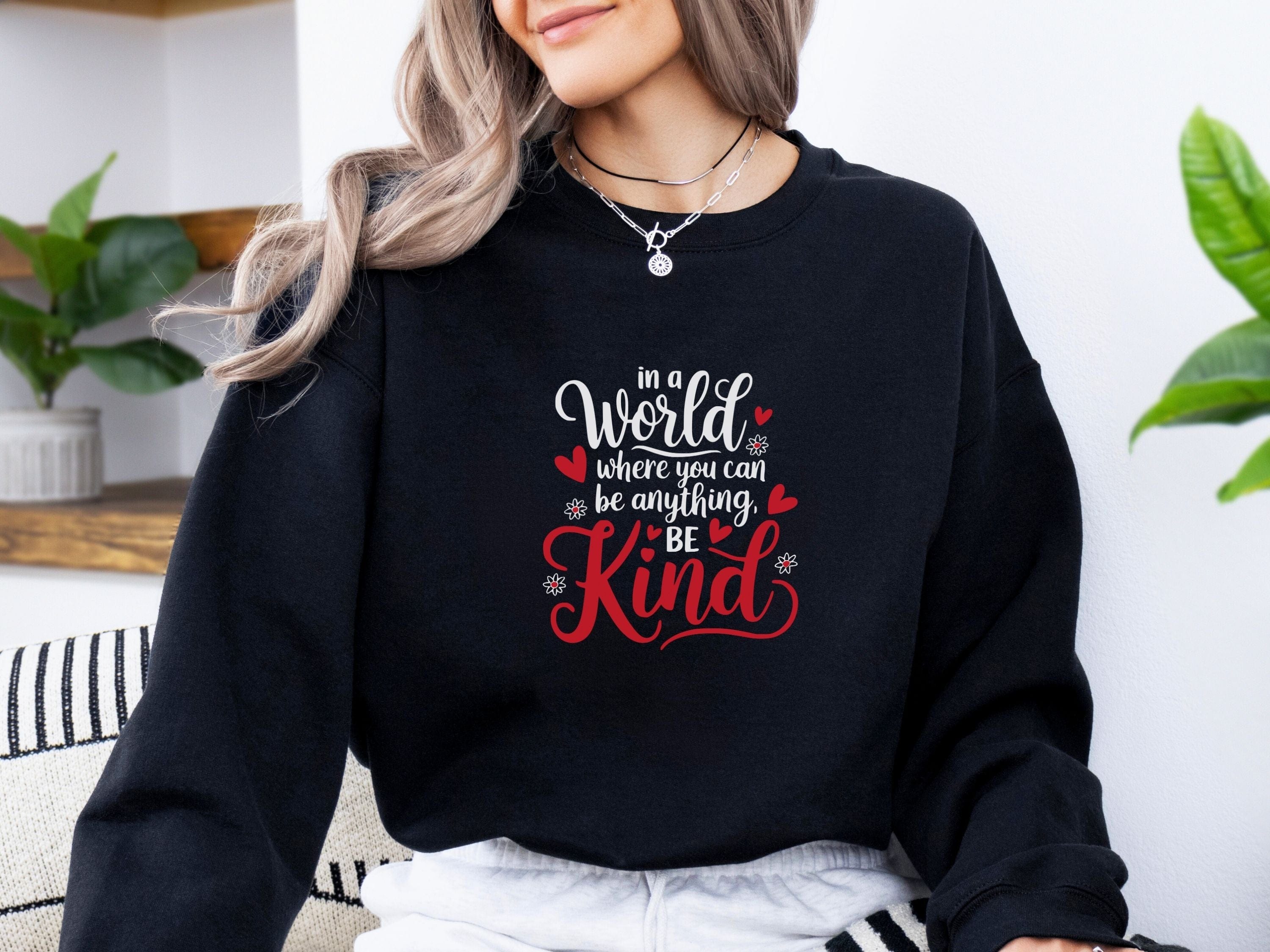 In A World Where You Can Be Anything Be Kind Love Hearts Sweatshirt-Neurodiversity, ADHD & Autism Awareness & Acceptance Sweatshirt by Daily Bloom