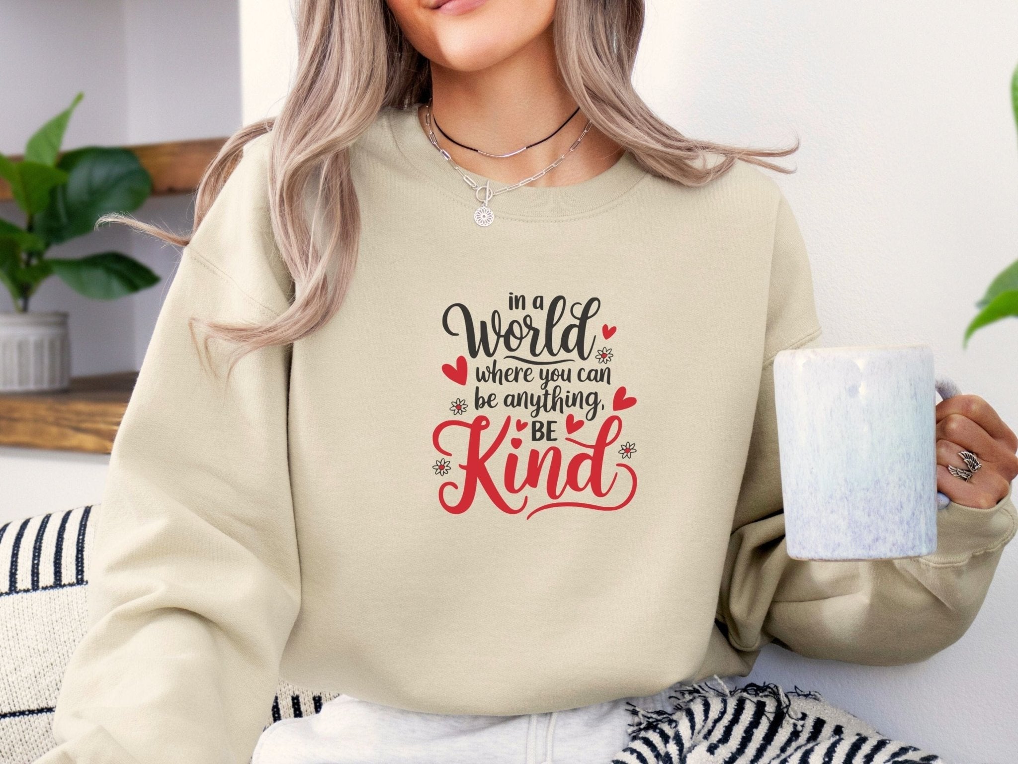 Autism Sweatshirt - In A World Where You Can Be Anything Be Kind Love Hearts Sweatshirt - Daily Bloom