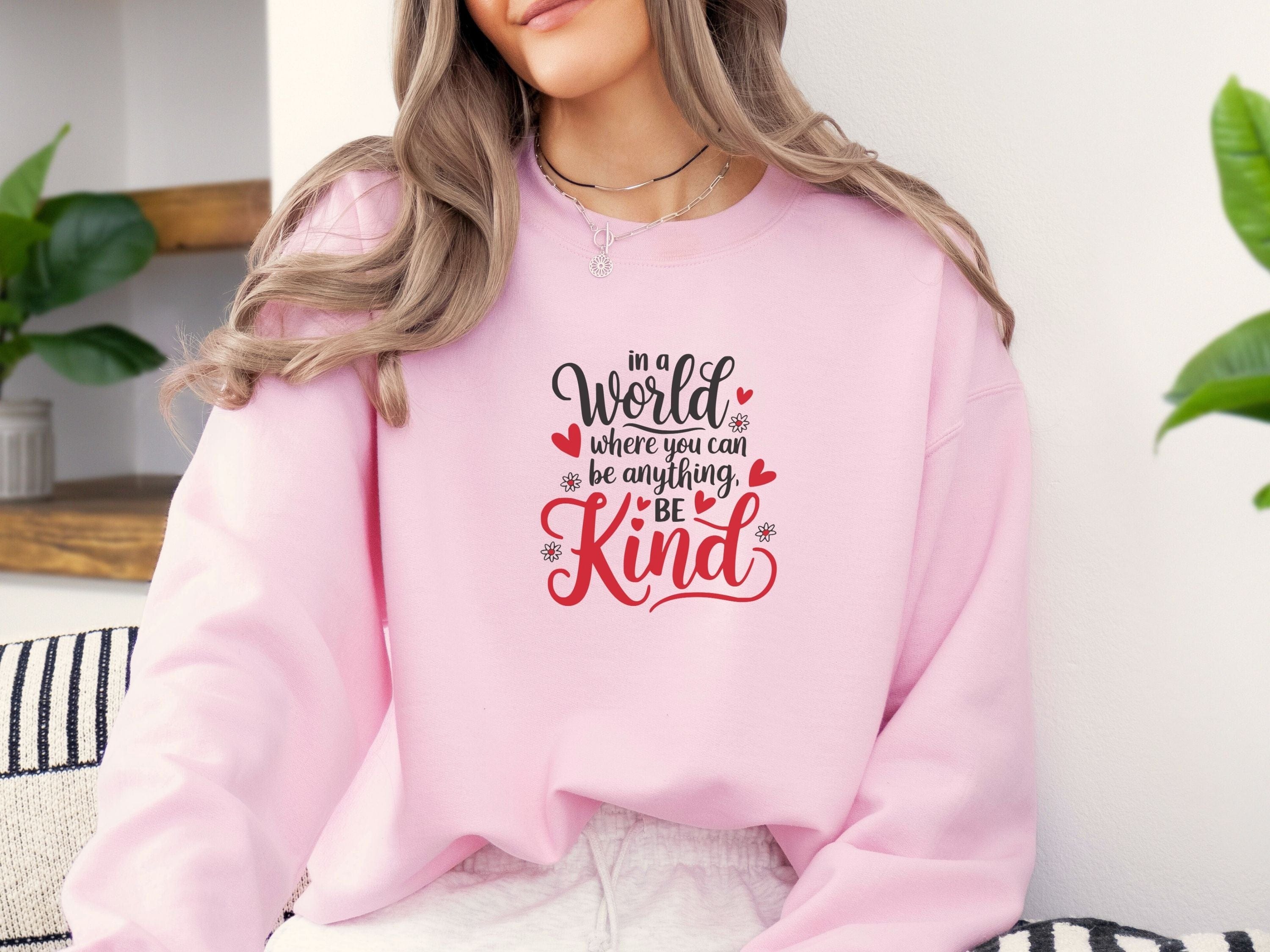 In A World Where You Can Be Anything Be Kind Love Hearts Sweatshirt-Neurodiversity, ADHD & Autism Awareness & Acceptance Sweatshirt by Daily Bloom
