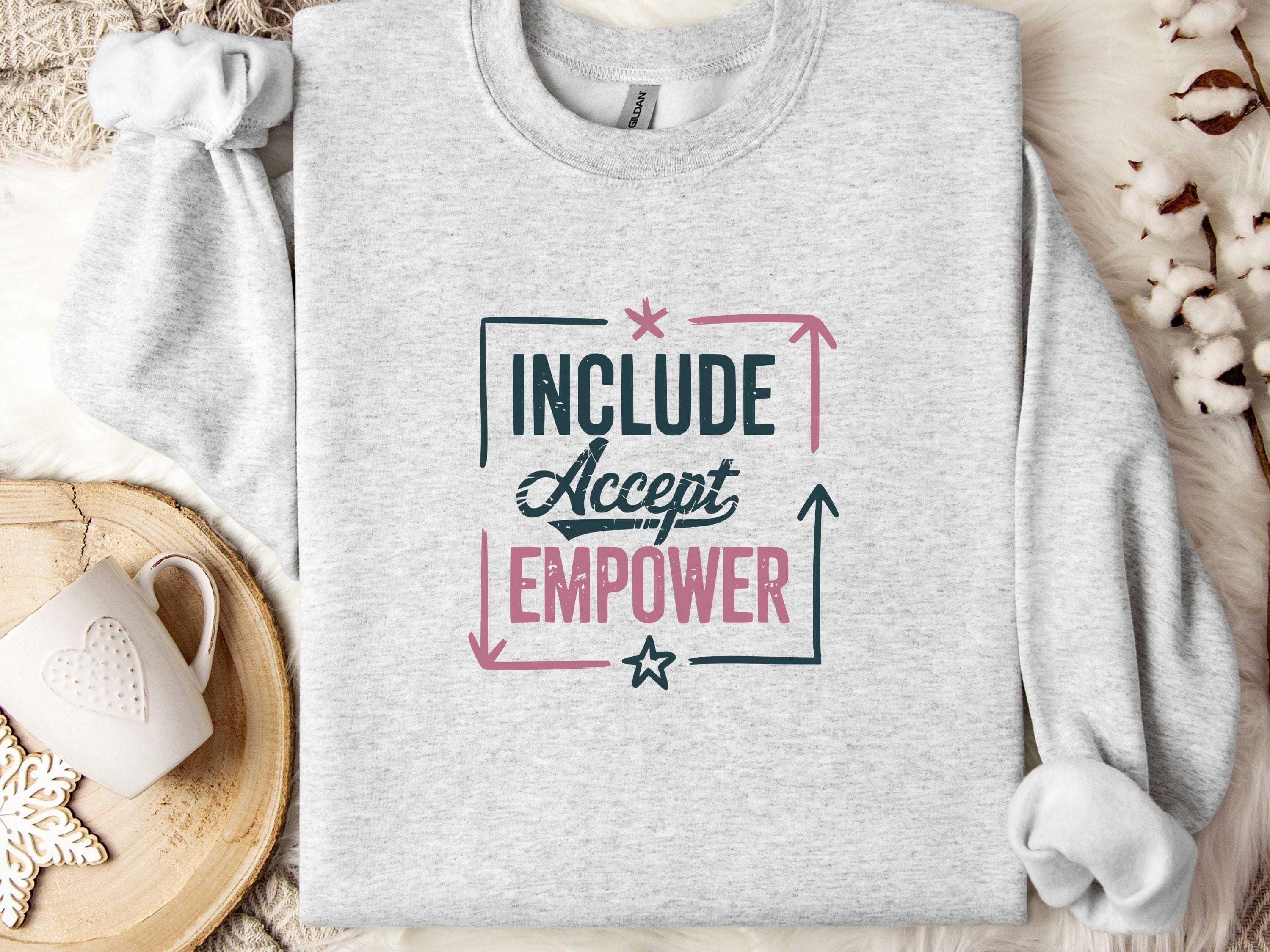Include Accept Empower Sweatshirt-Ash-Neurodiversity, ADHD & Autism Awareness & Acceptance Sweatshirt by Daily Bloom
