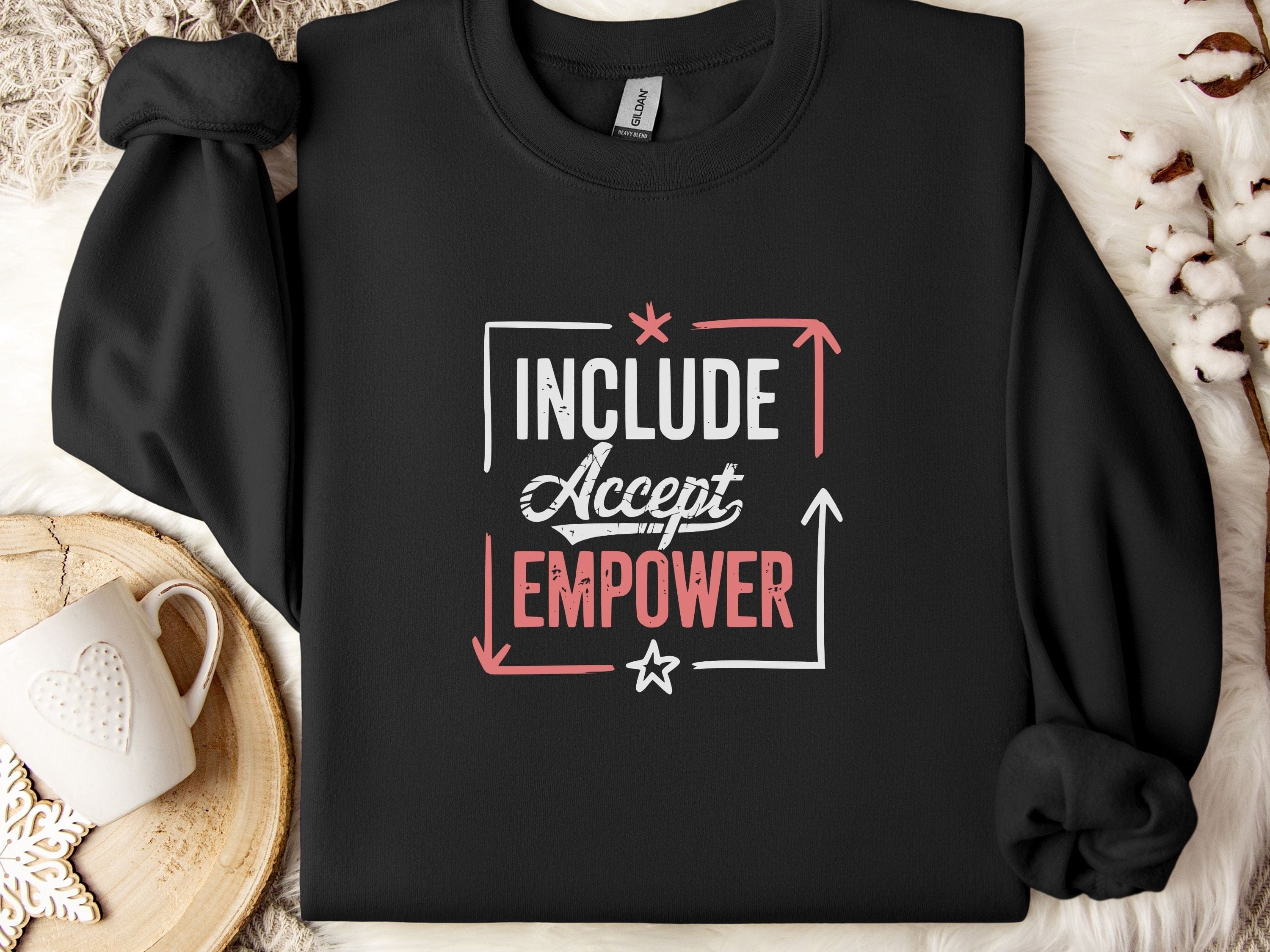 Include Accept Empower Sweatshirt-Black-Neurodiversity, ADHD & Autism Awareness & Acceptance Sweatshirt by Daily Bloom