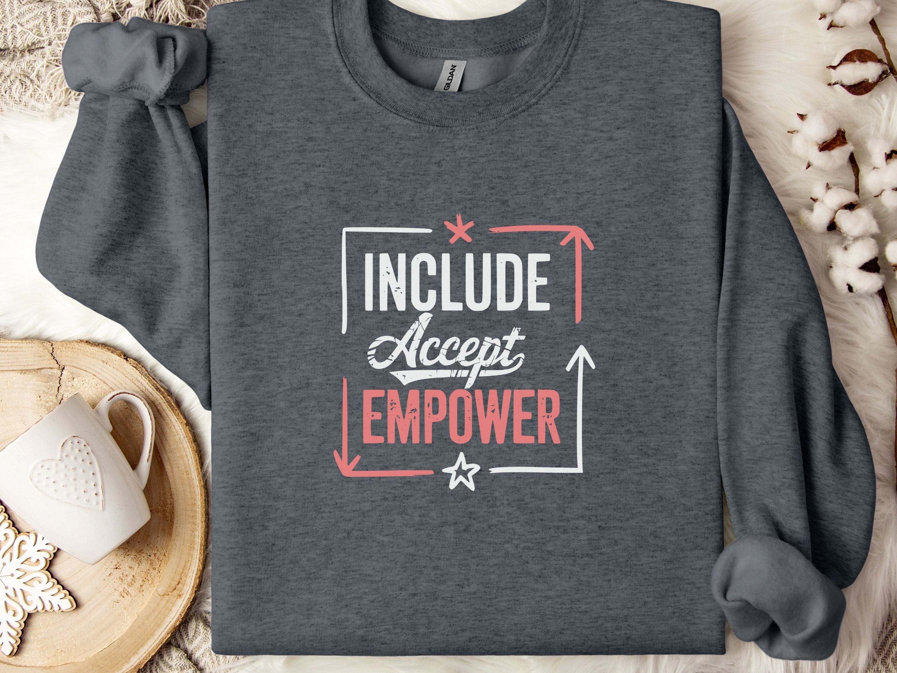 Include Accept Empower Sweatshirt-Dark Heather-Neurodiversity, ADHD & Autism Awareness & Acceptance Sweatshirt by Daily Bloom