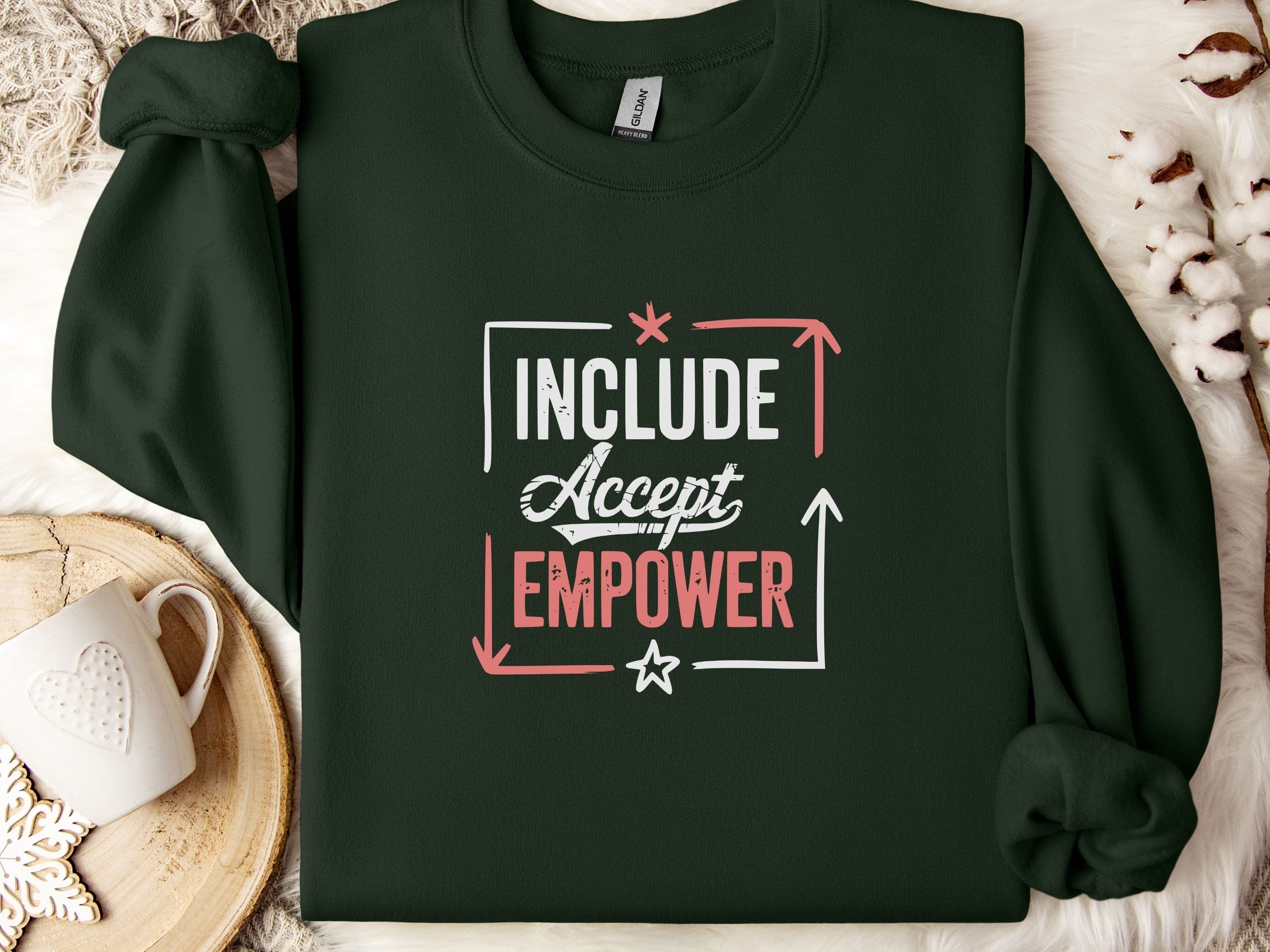 Include Accept Empower Sweatshirt-Forest Green-Neurodiversity, ADHD & Autism Awareness & Acceptance Sweatshirt by Daily Bloom