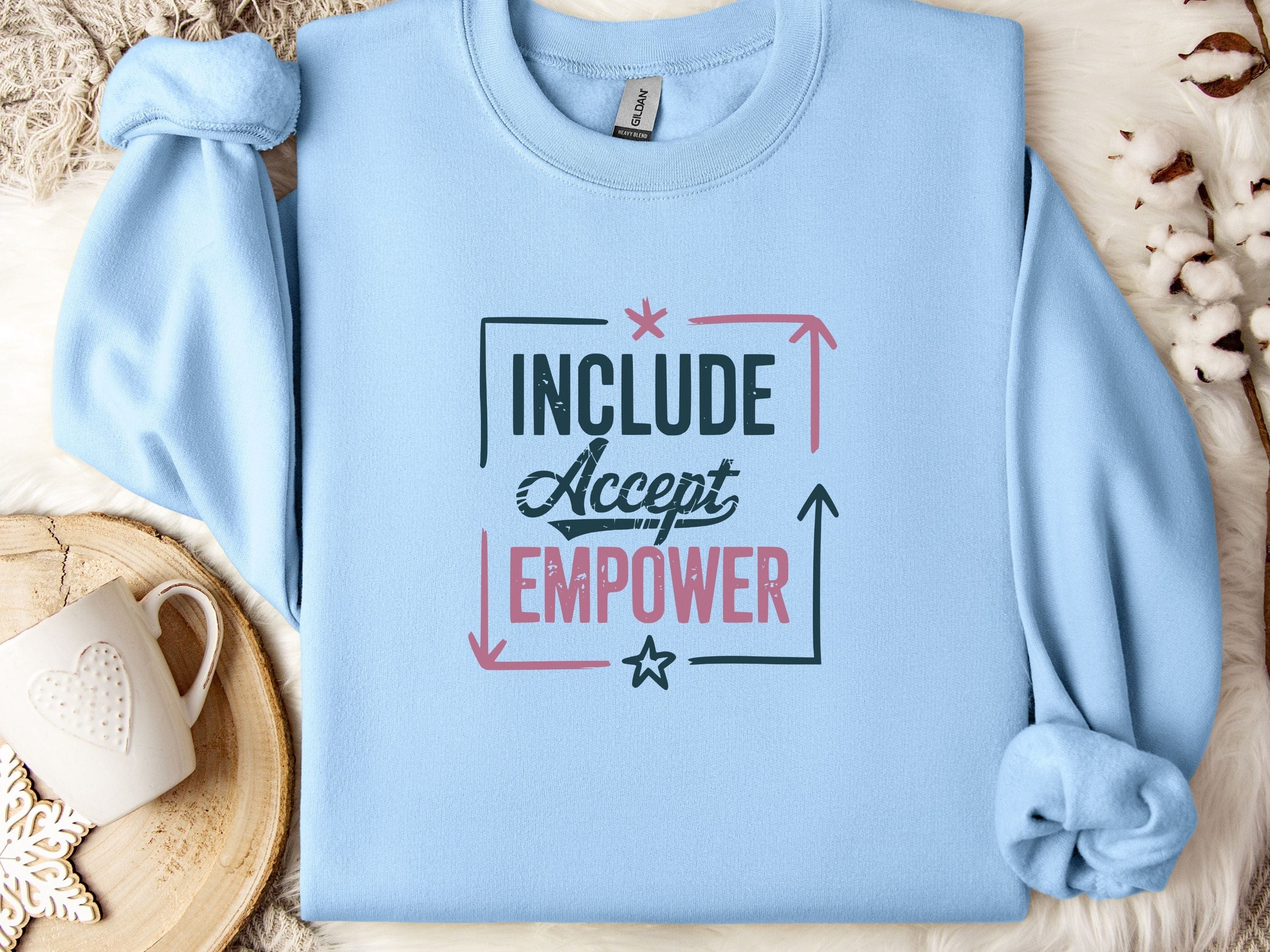 Include Accept Empower Sweatshirt-Light Blue-Neurodiversity, ADHD & Autism Awareness & Acceptance Sweatshirt by Daily Bloom