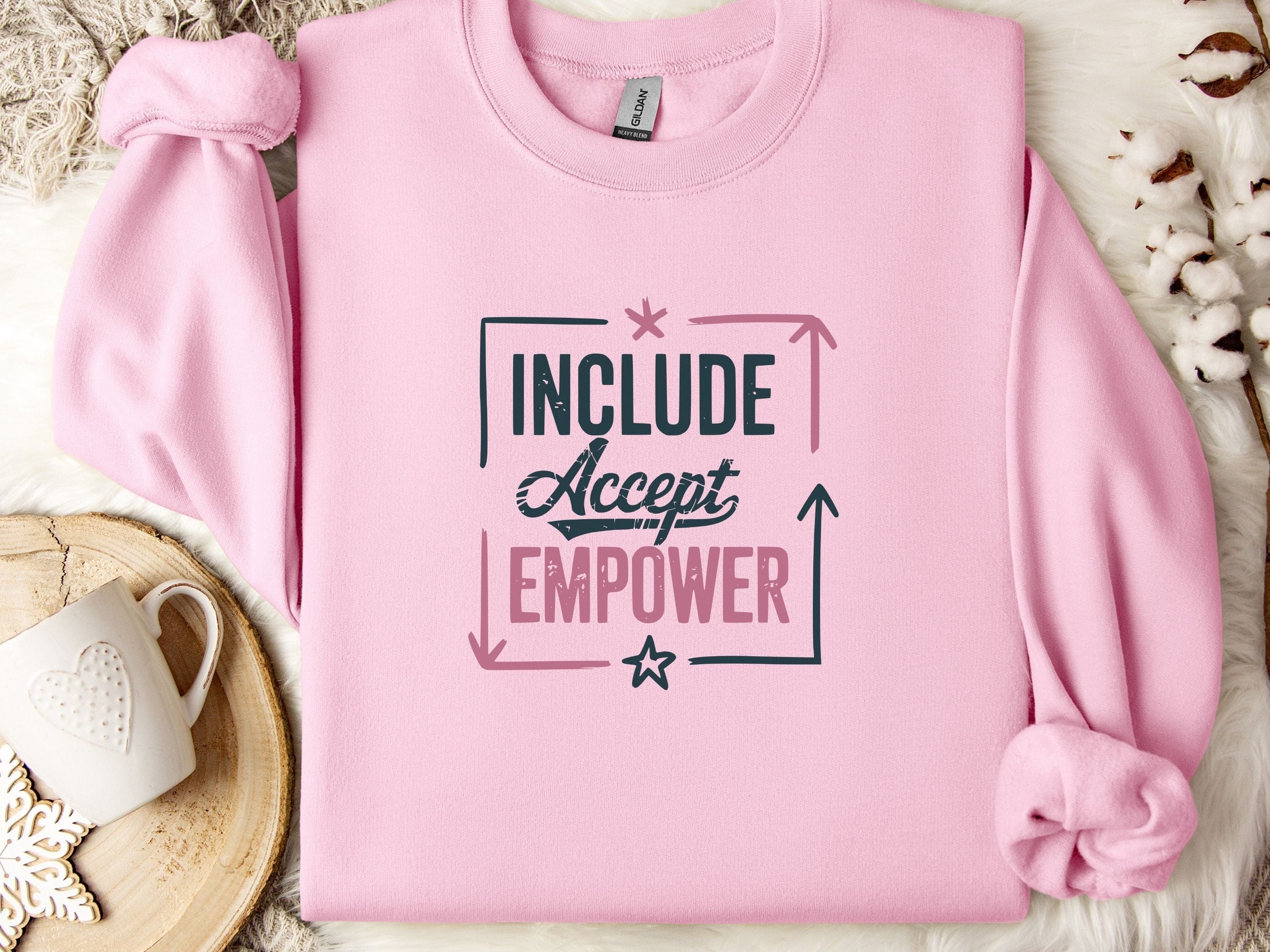 Include Accept Empower Sweatshirt-Light Pink-Neurodiversity, ADHD & Autism Awareness & Acceptance Sweatshirt by Daily Bloom