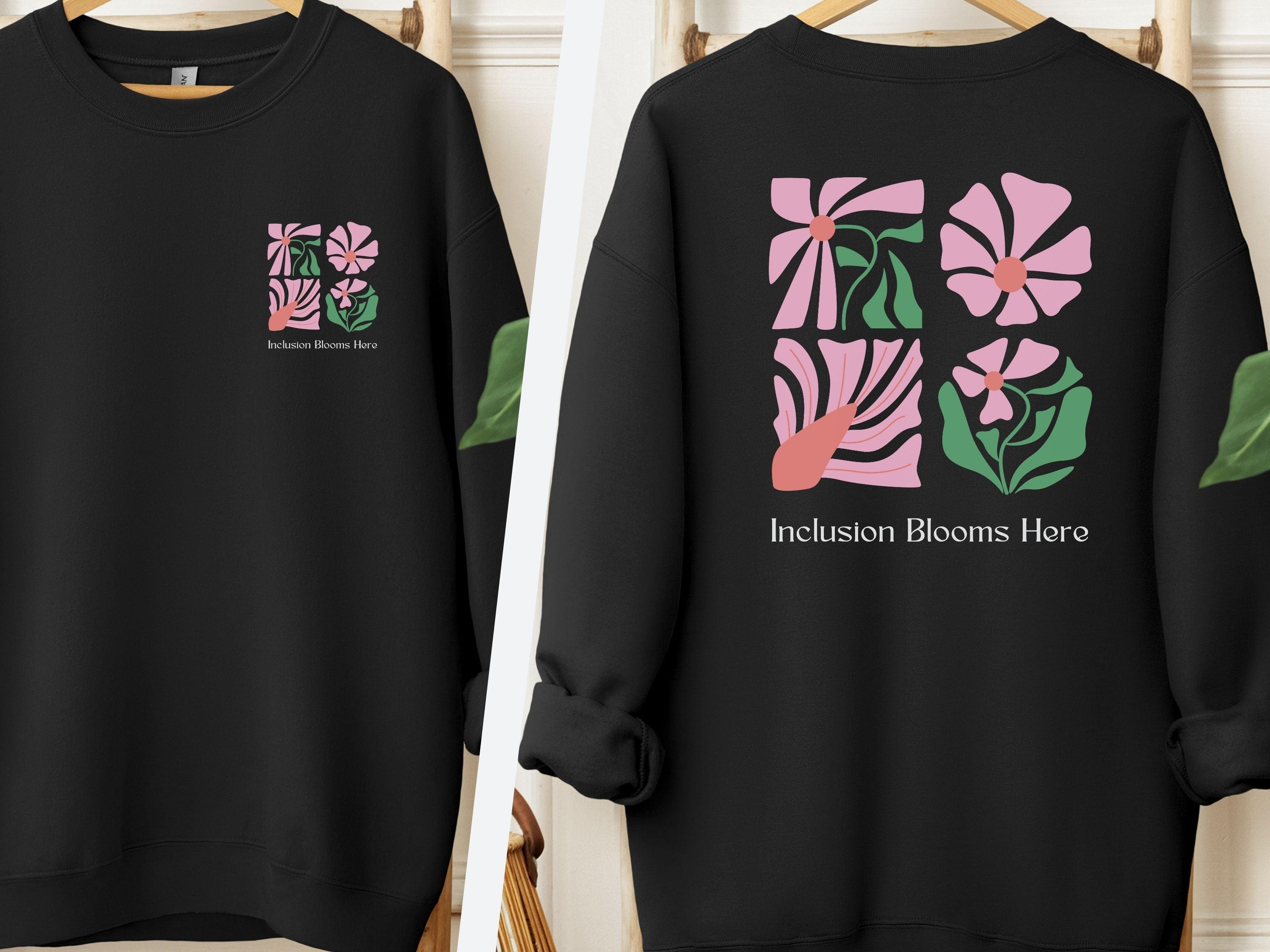 Inclusion Blooms Here Sweatshirt-Black-Neurodiversity, ADHD & Autism Awareness & Acceptance Sweatshirt by Daily Bloom