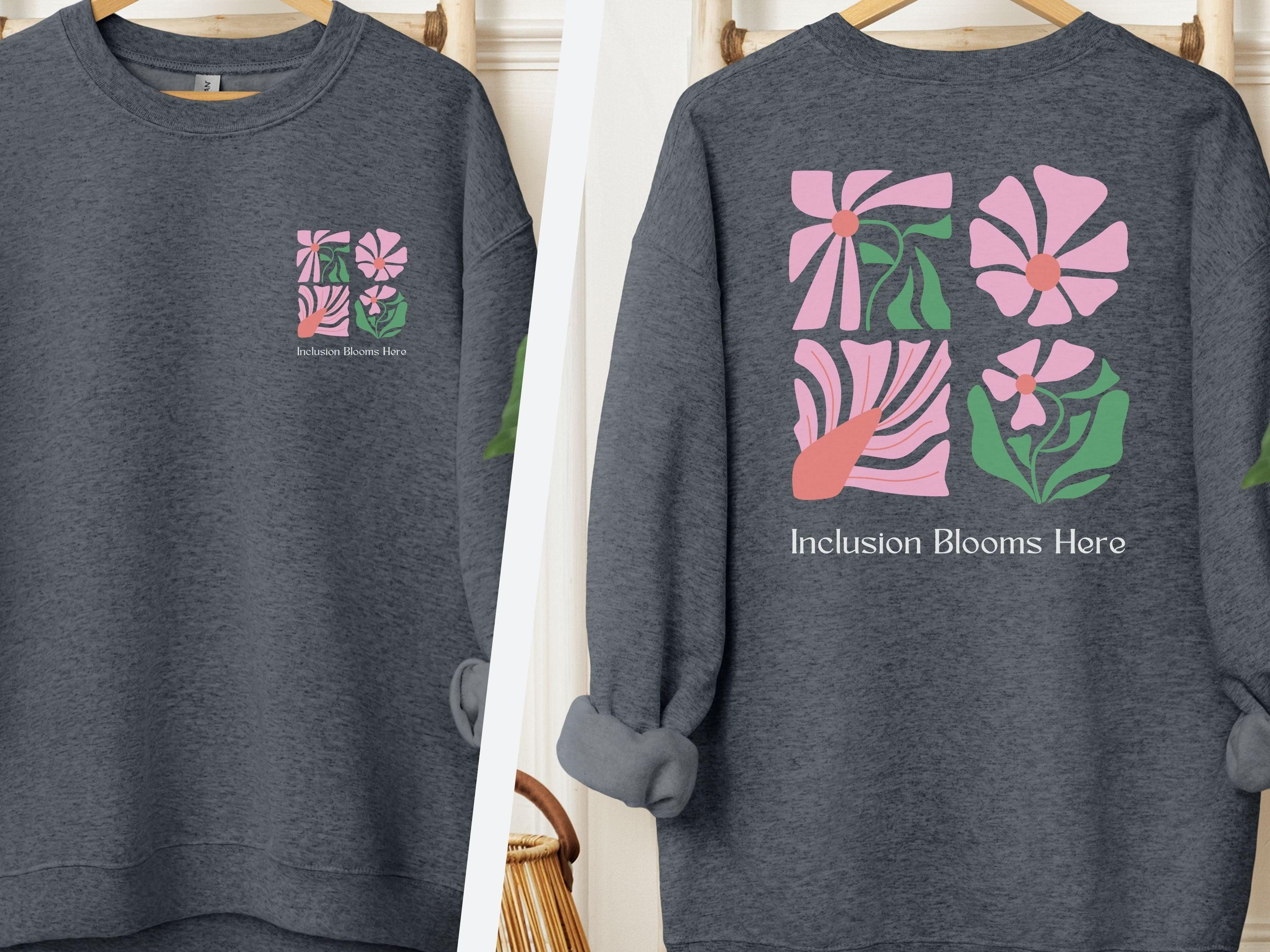Inclusion Blooms Here Sweatshirt-Dark Heather-Neurodiversity, ADHD & Autism Awareness & Acceptance Sweatshirt by Daily Bloom