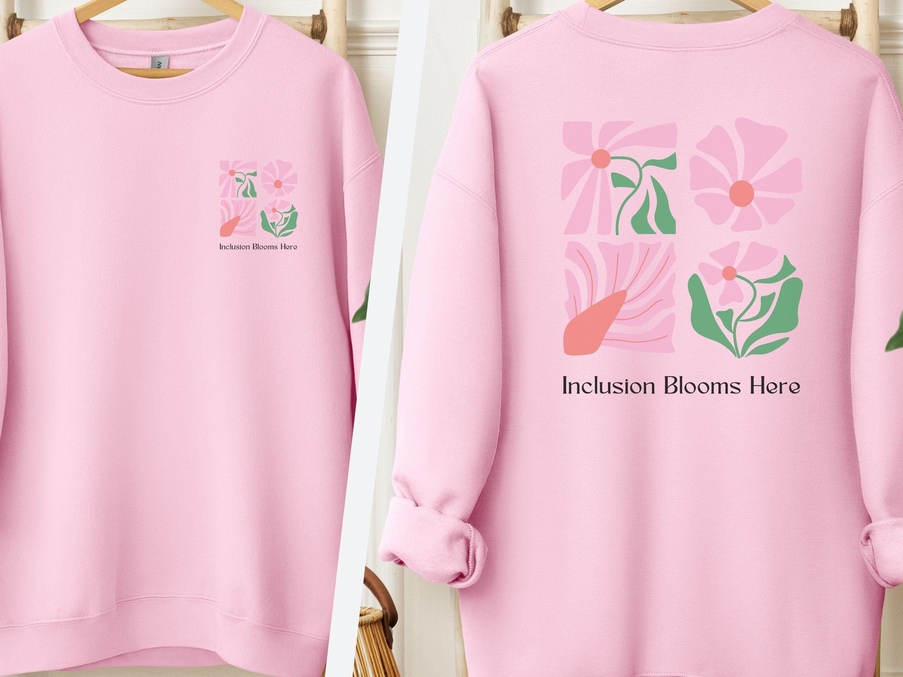 Inclusion Blooms Here Sweatshirt-Light Pink-Neurodiversity, ADHD & Autism Awareness & Acceptance Sweatshirt by Daily Bloom