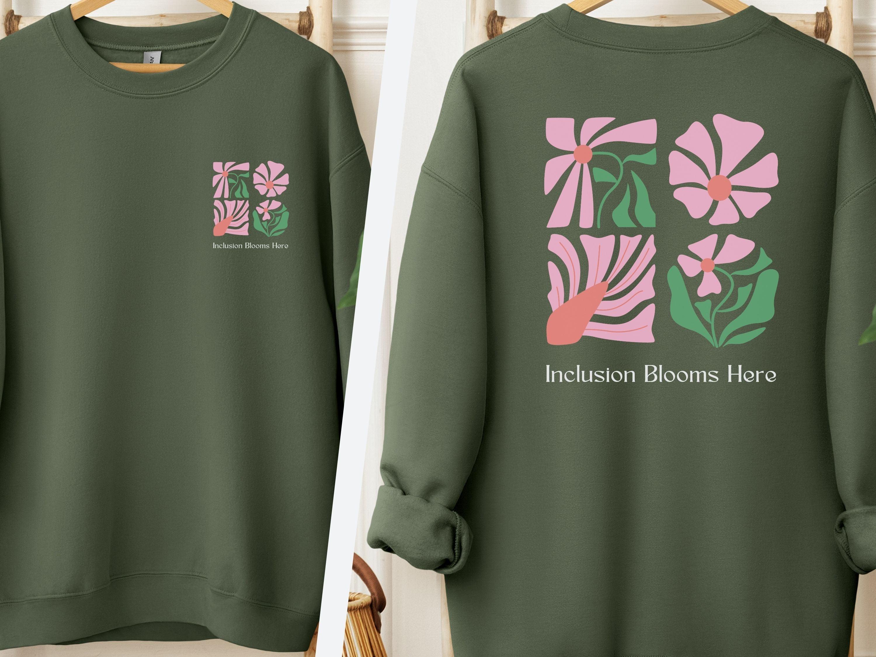 Inclusion Blooms Here Sweatshirt-Military Green-Neurodiversity, ADHD & Autism Awareness & Acceptance Sweatshirt by Daily Bloom