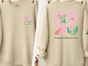 Inclusion Blooms Here Sweatshirt-Sand-Neurodiversity, ADHD & Autism Awareness & Acceptance Sweatshirt by Daily Bloom