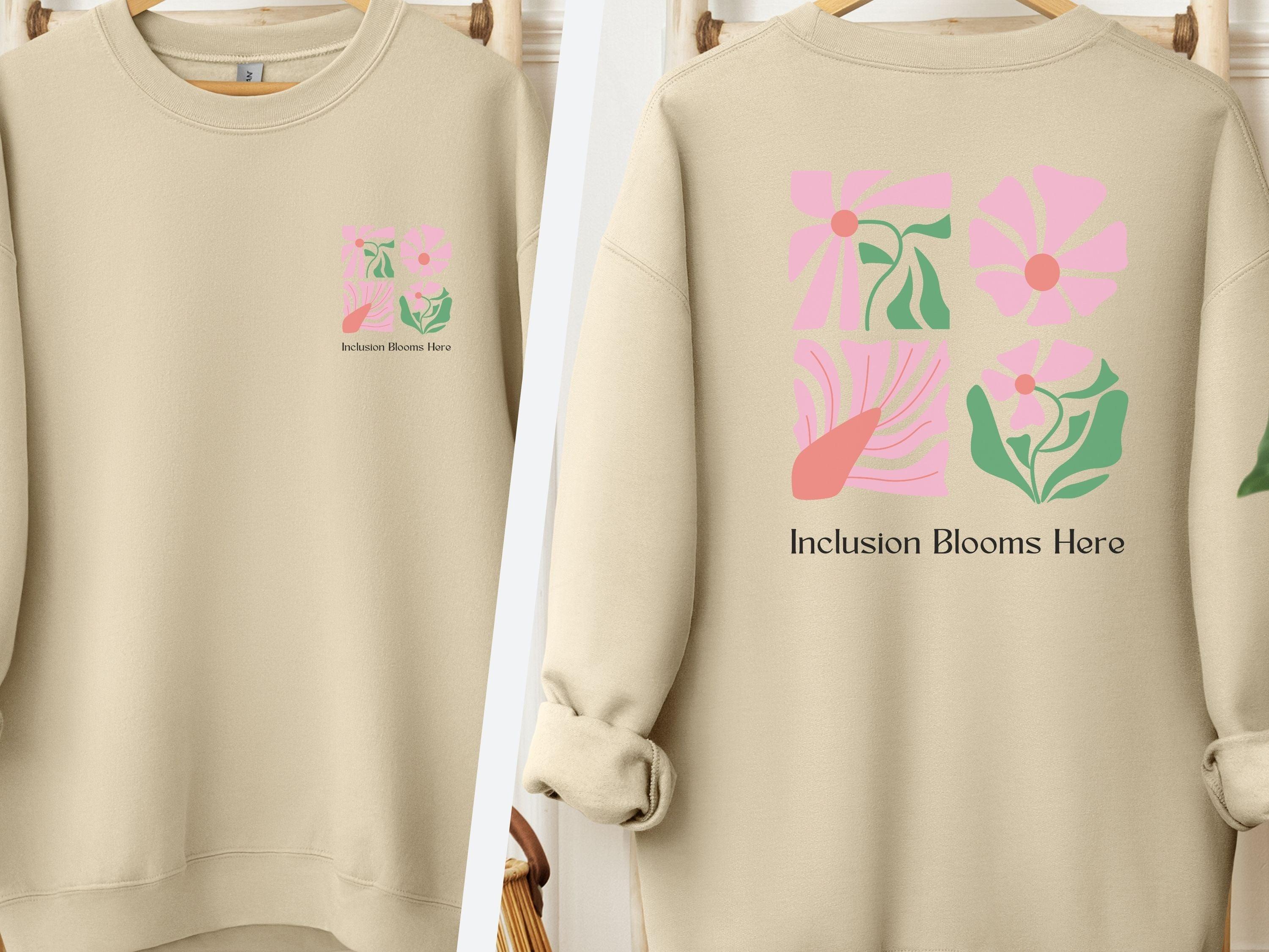 Inclusion Blooms Here Sweatshirt-Sand-Neurodiversity, ADHD & Autism Awareness & Acceptance Sweatshirt by Daily Bloom