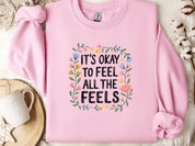 It's Okay To Feel All The Feels Sweatshirt-Light Pink-Neurodiversity, ADHD & Autism Awareness & Acceptance Sweatshirt by Daily Bloom