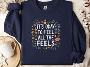 It's Okay To Feel All The Feels Sweatshirt-Navy-Neurodiversity, ADHD & Autism Awareness & Acceptance Sweatshirt by Daily Bloom