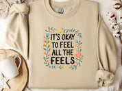 It's Okay To Feel All The Feels Sweatshirt-Sand-Neurodiversity, ADHD & Autism Awareness & Acceptance Sweatshirt by Daily Bloom