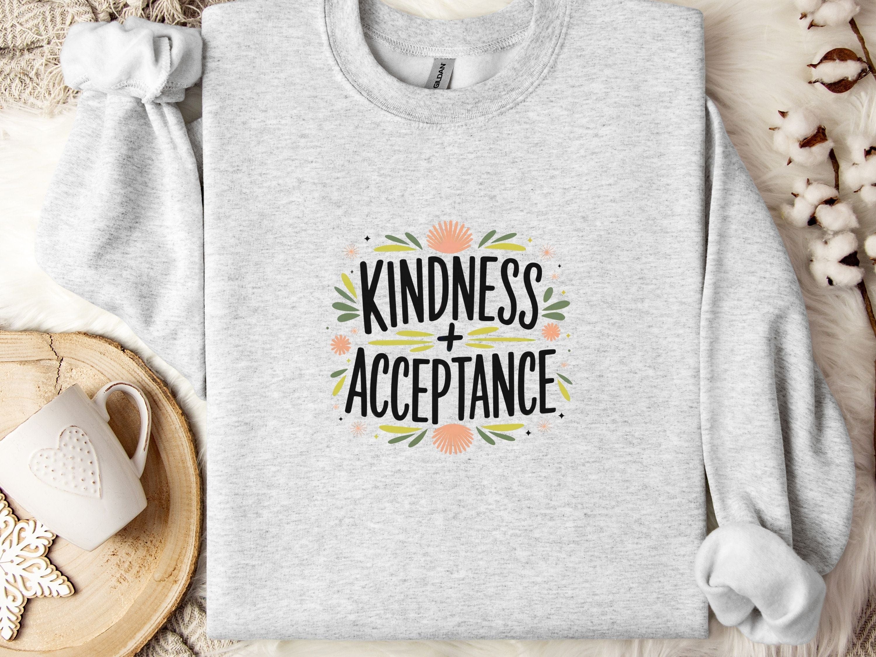 Kindness + Acceptance Sweatshirt-Ash-Neurodiversity, ADHD & Autism Awareness & Acceptance Sweatshirt by Daily Bloom