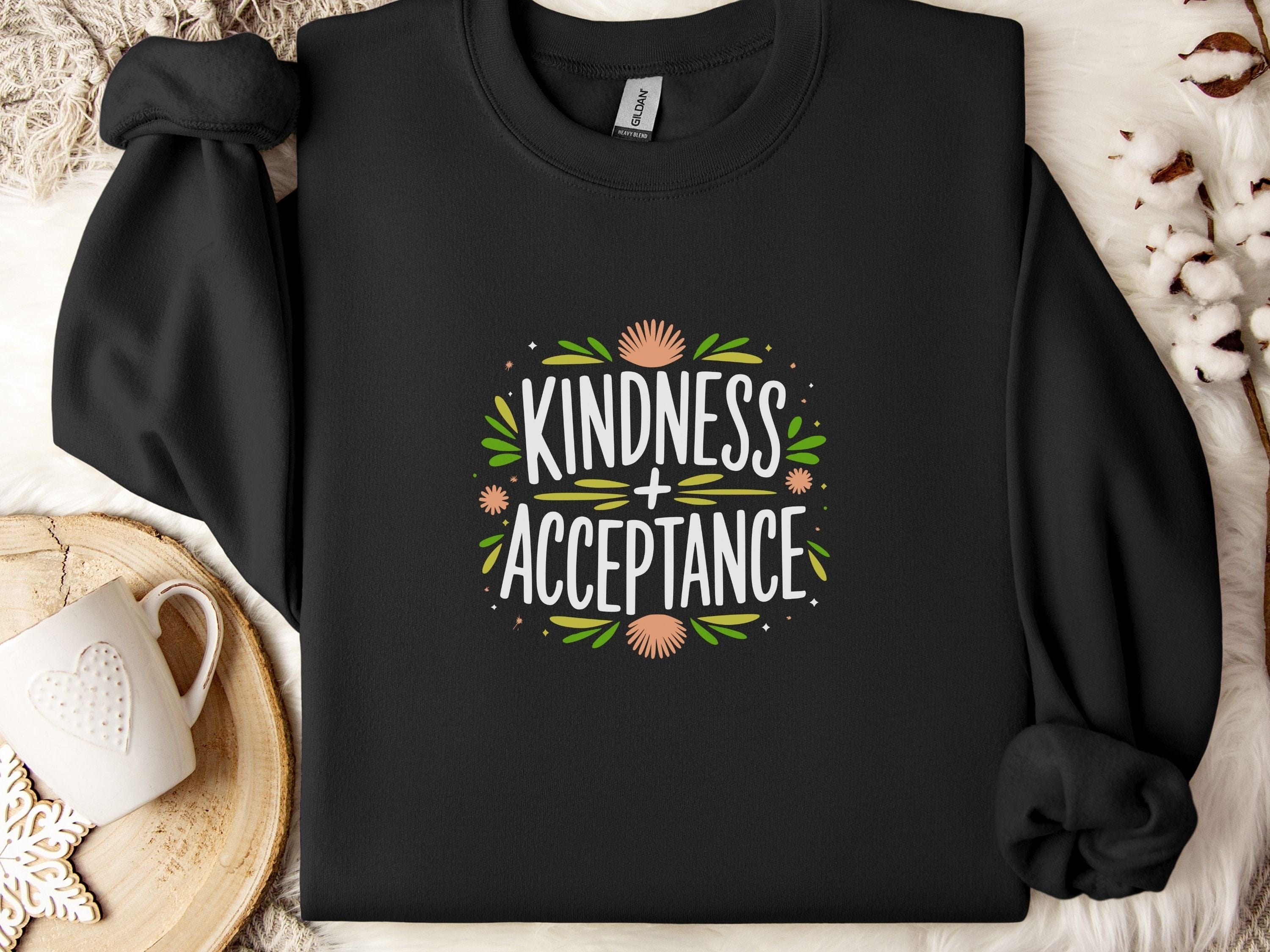 Kindness + Acceptance Sweatshirt-Black-Neurodiversity, ADHD & Autism Awareness & Acceptance Sweatshirt by Daily Bloom