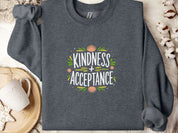 Kindness + Acceptance Sweatshirt-Dark Heather-Neurodiversity, ADHD & Autism Awareness & Acceptance Sweatshirt by Daily Bloom