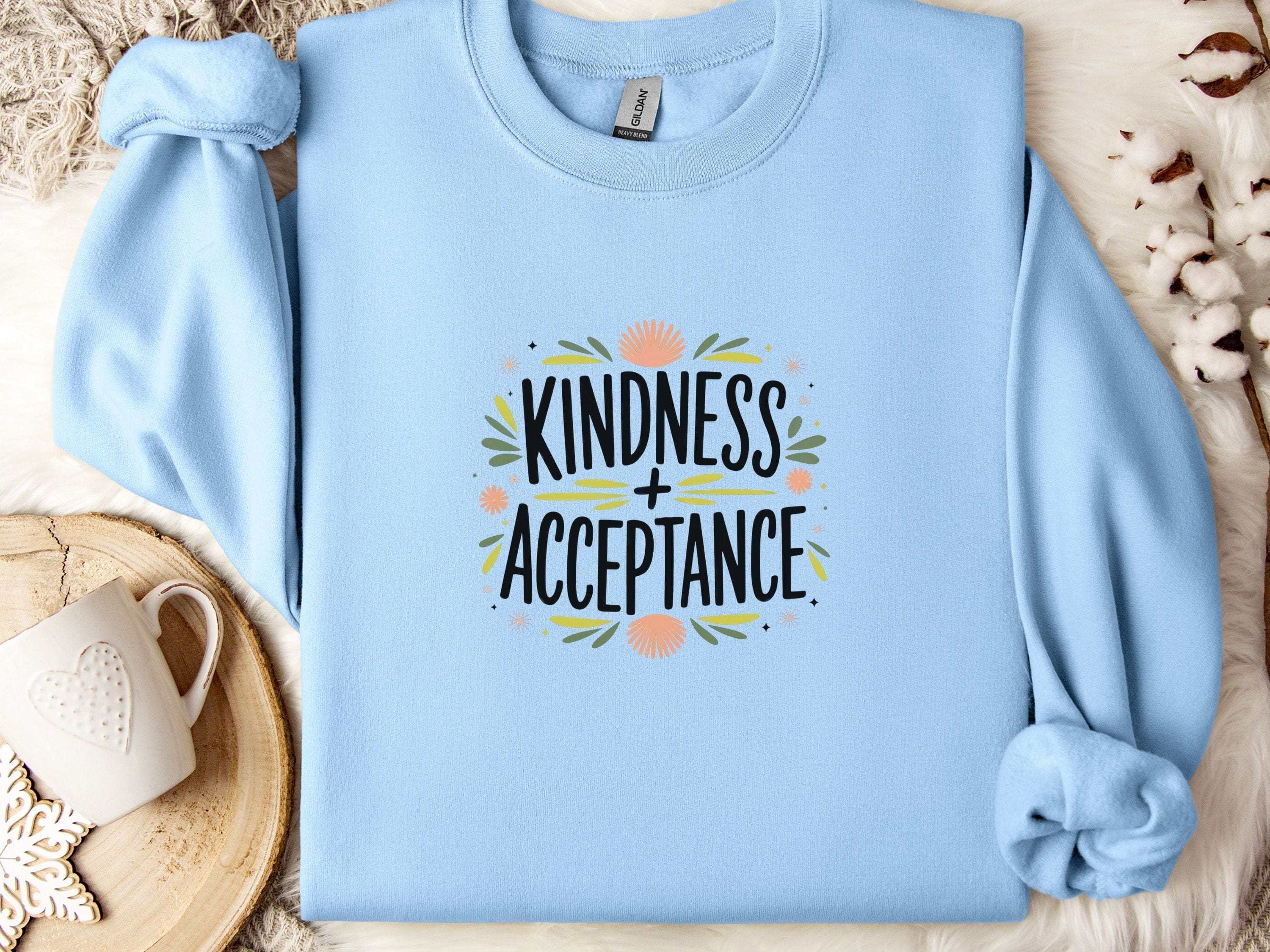 Kindness + Acceptance Sweatshirt-Light Blue-Neurodiversity, ADHD & Autism Awareness & Acceptance Sweatshirt by Daily Bloom