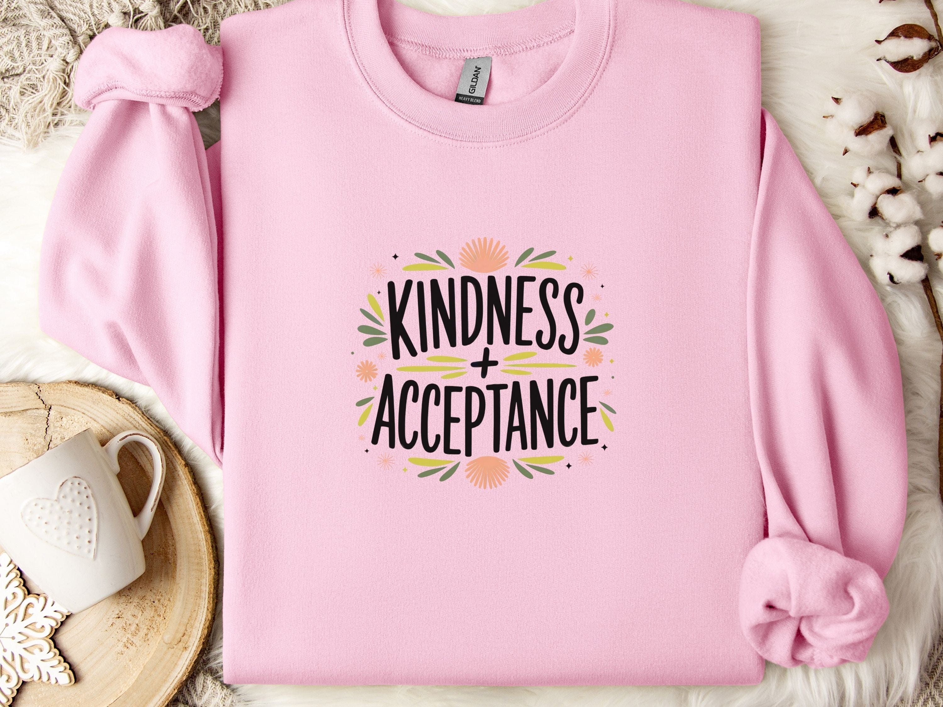 Kindness + Acceptance Sweatshirt-Light Pink-Neurodiversity, ADHD & Autism Awareness & Acceptance Sweatshirt by Daily Bloom