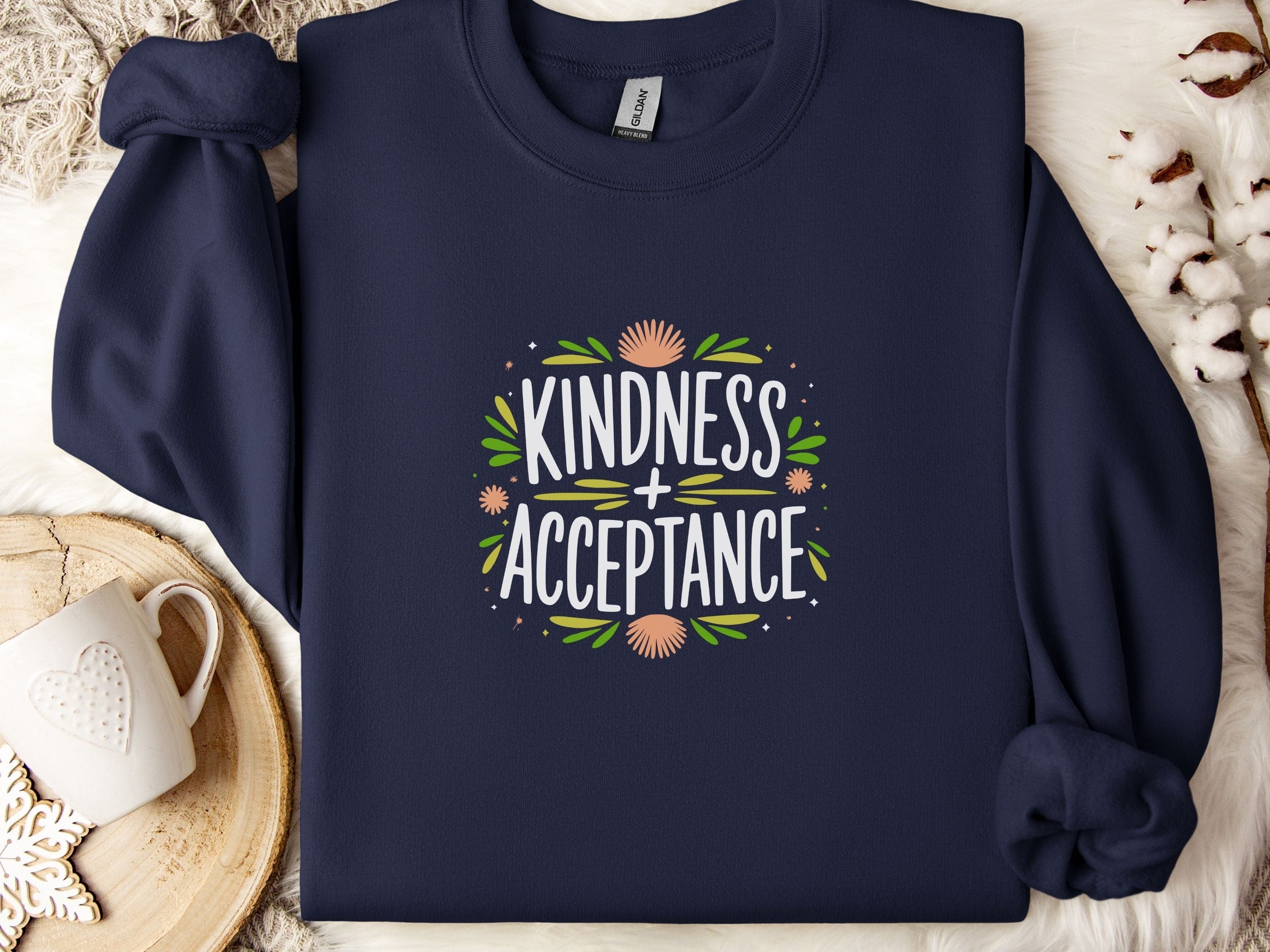 Kindness + Acceptance Sweatshirt-Navy-Neurodiversity, ADHD & Autism Awareness & Acceptance Sweatshirt by Daily Bloom