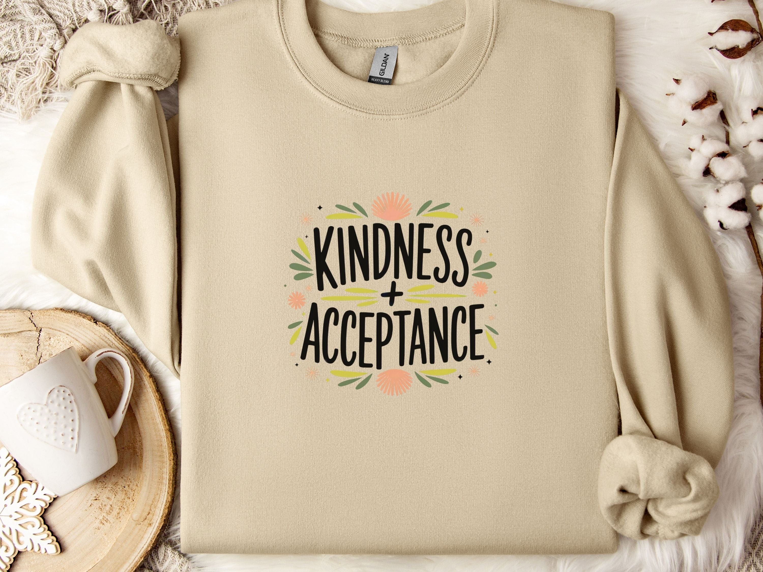 Kindness + Acceptance Sweatshirt-Sand-Neurodiversity, ADHD & Autism Awareness & Acceptance Sweatshirt by Daily Bloom