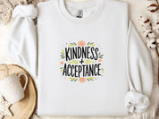 Kindness + Acceptance Sweatshirt-White-Neurodiversity, ADHD & Autism Awareness & Acceptance Sweatshirt by Daily Bloom