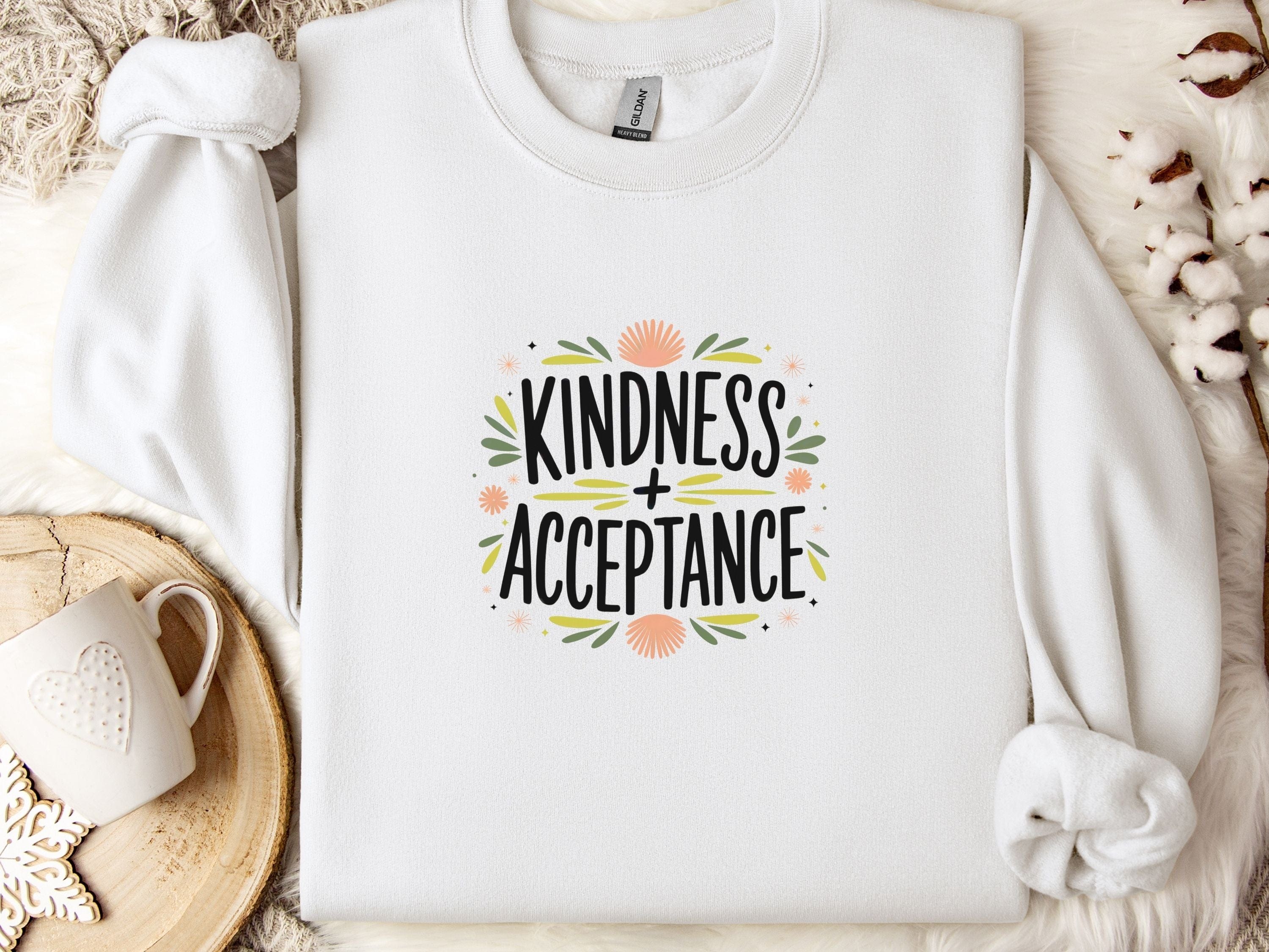 Kindness + Acceptance Sweatshirt-White-Neurodiversity, ADHD & Autism Awareness & Acceptance Sweatshirt by Daily Bloom