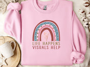 Life Happens Visuals Help Sweatshirt-Light Pink-Neurodiversity, ADHD & Autism Awareness & Acceptance Sweatshirt by Daily Bloom