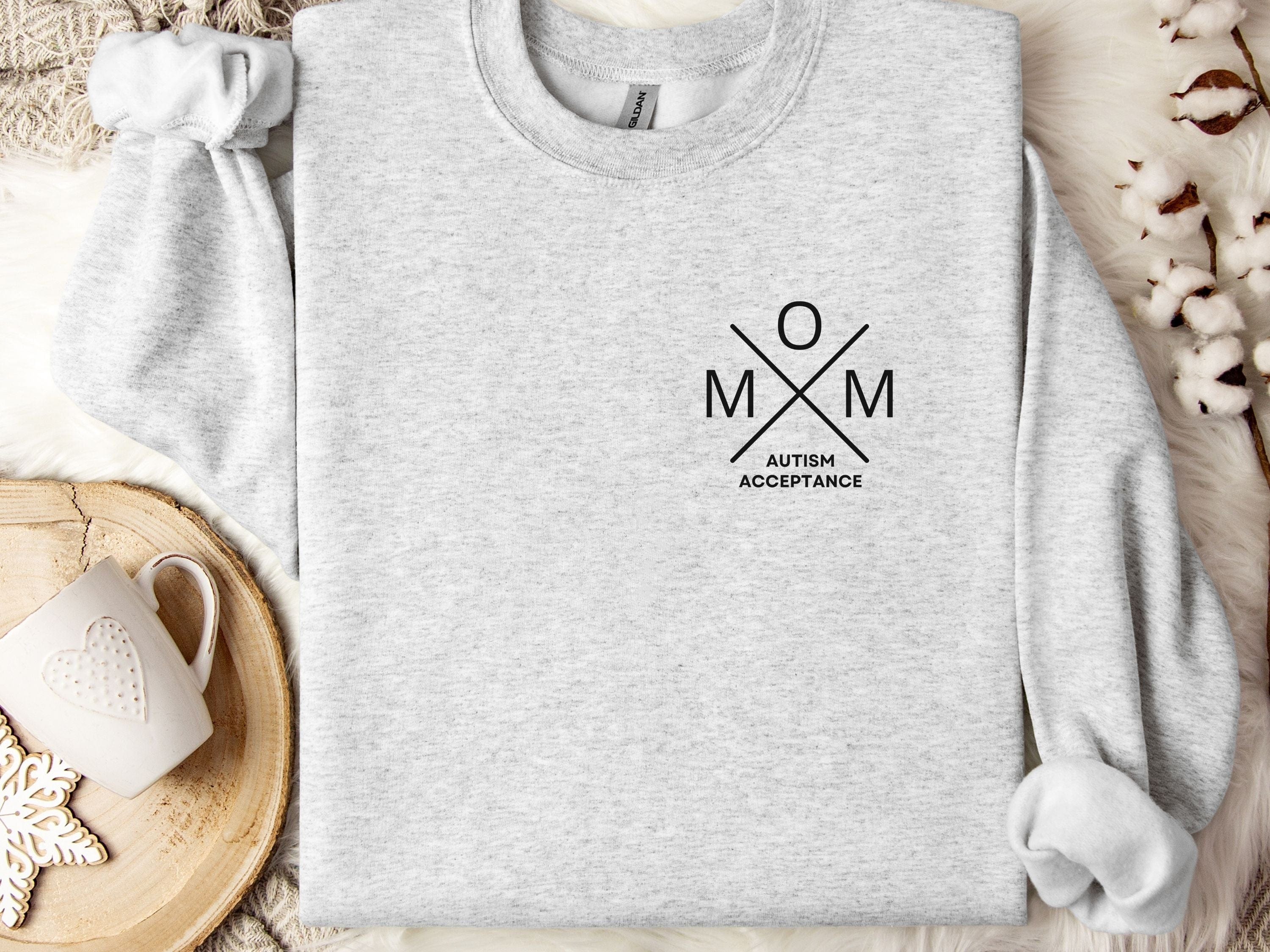 Mom Cross Sweatshirt-Ash-Neurodiversity, ADHD & Autism Awareness & Acceptance Sweatshirt by Daily Bloom