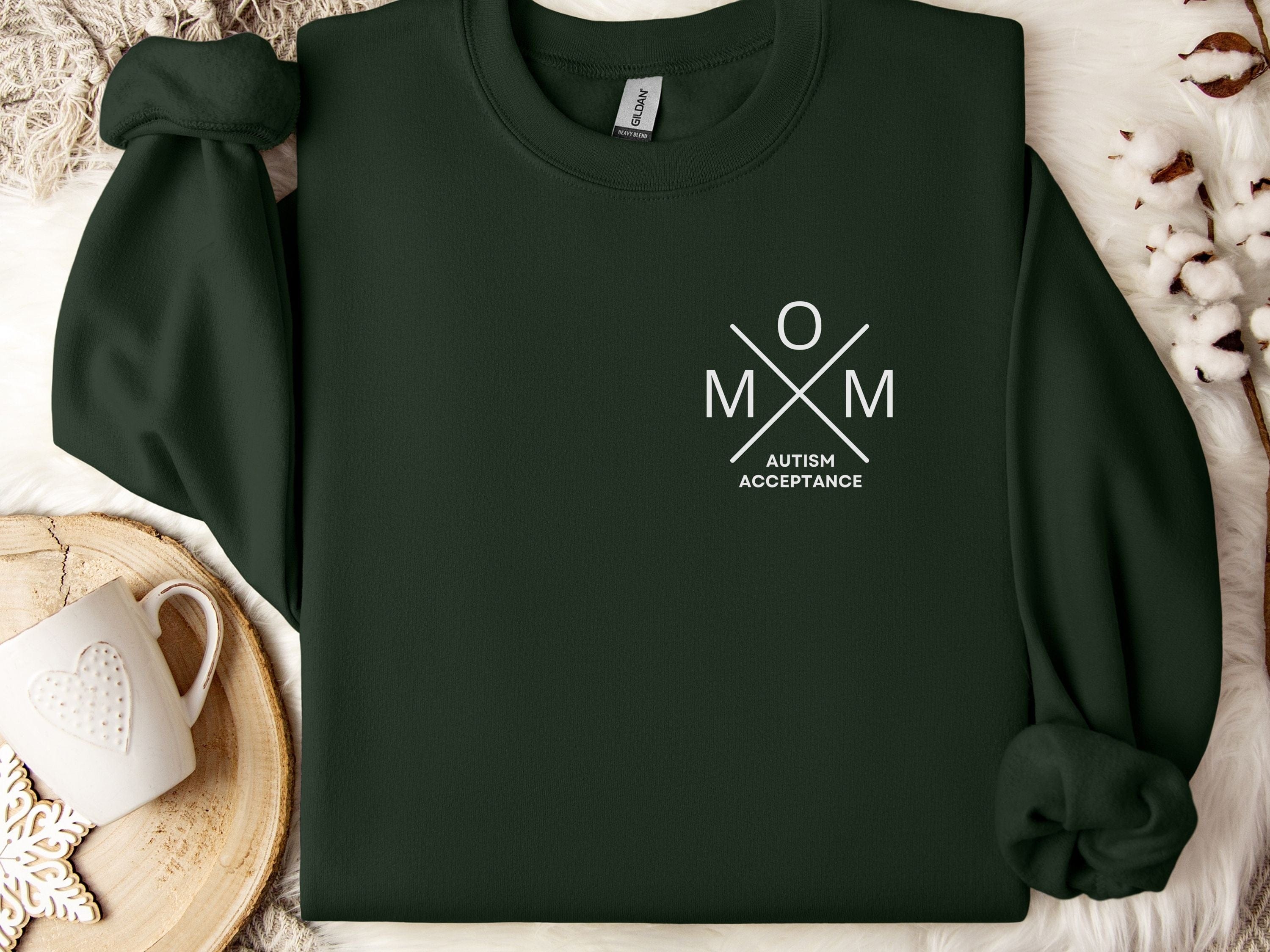 Mom Cross Sweatshirt-Forest Green-Neurodiversity, ADHD & Autism Awareness & Acceptance Sweatshirt by Daily Bloom