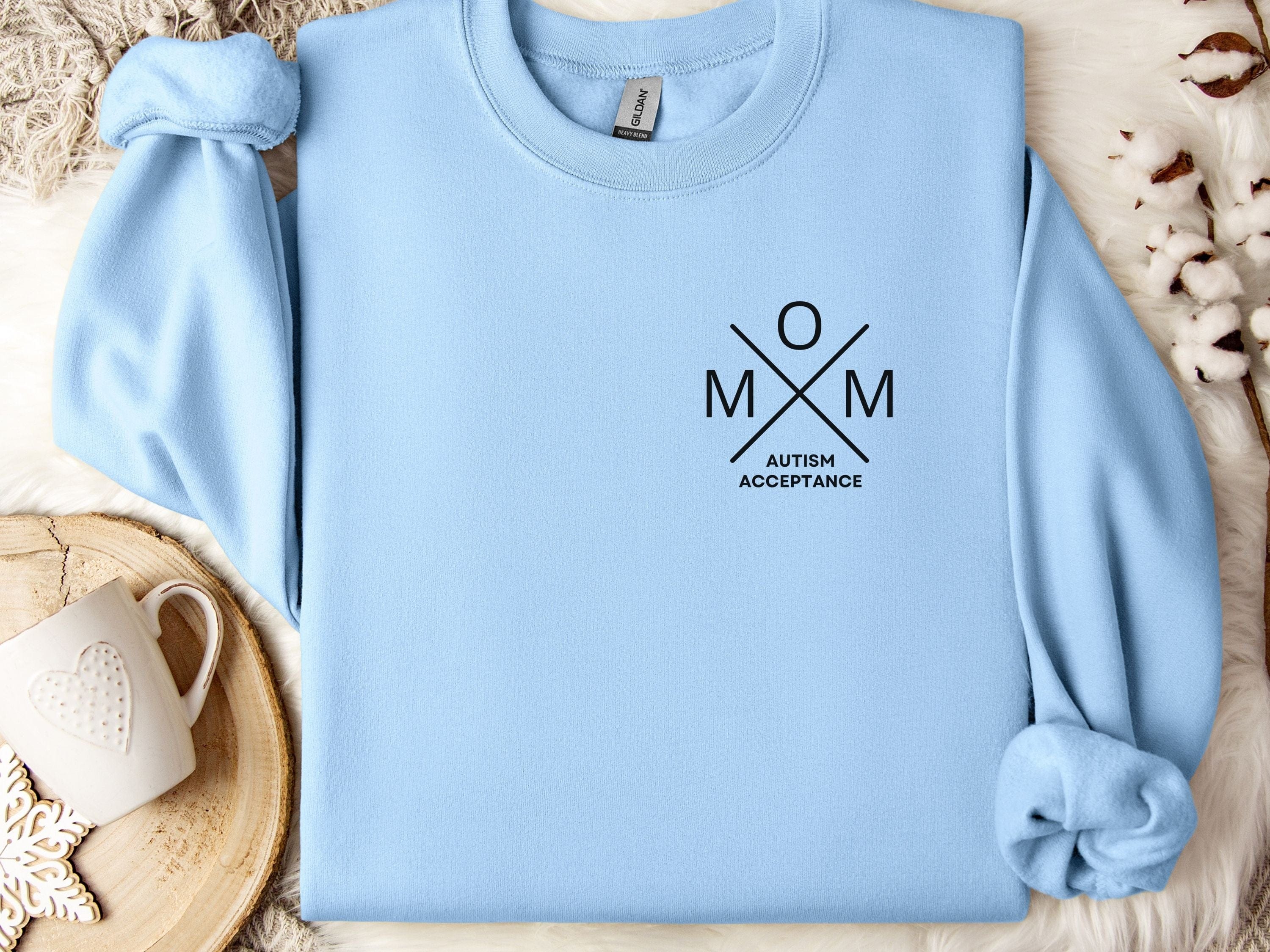 Mom Cross Sweatshirt-Light Blue-Neurodiversity, ADHD & Autism Awareness & Acceptance Sweatshirt by Daily Bloom