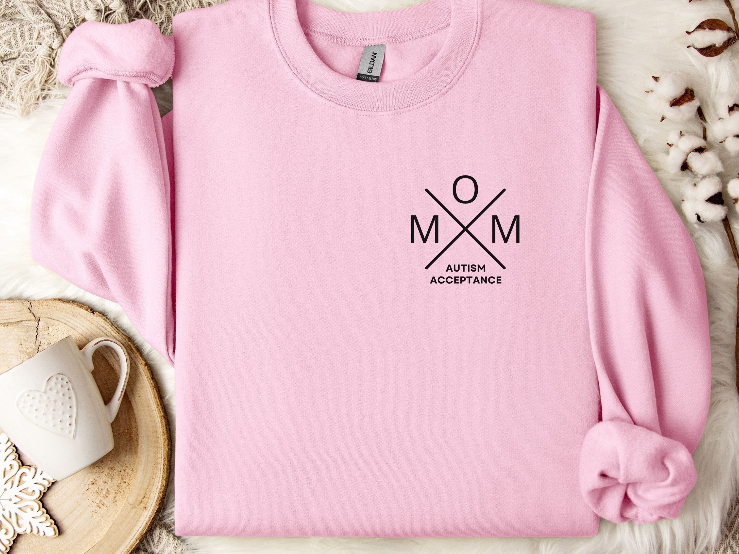Mom Cross Sweatshirt-Light Pink-Neurodiversity, ADHD & Autism Awareness & Acceptance Sweatshirt by Daily Bloom