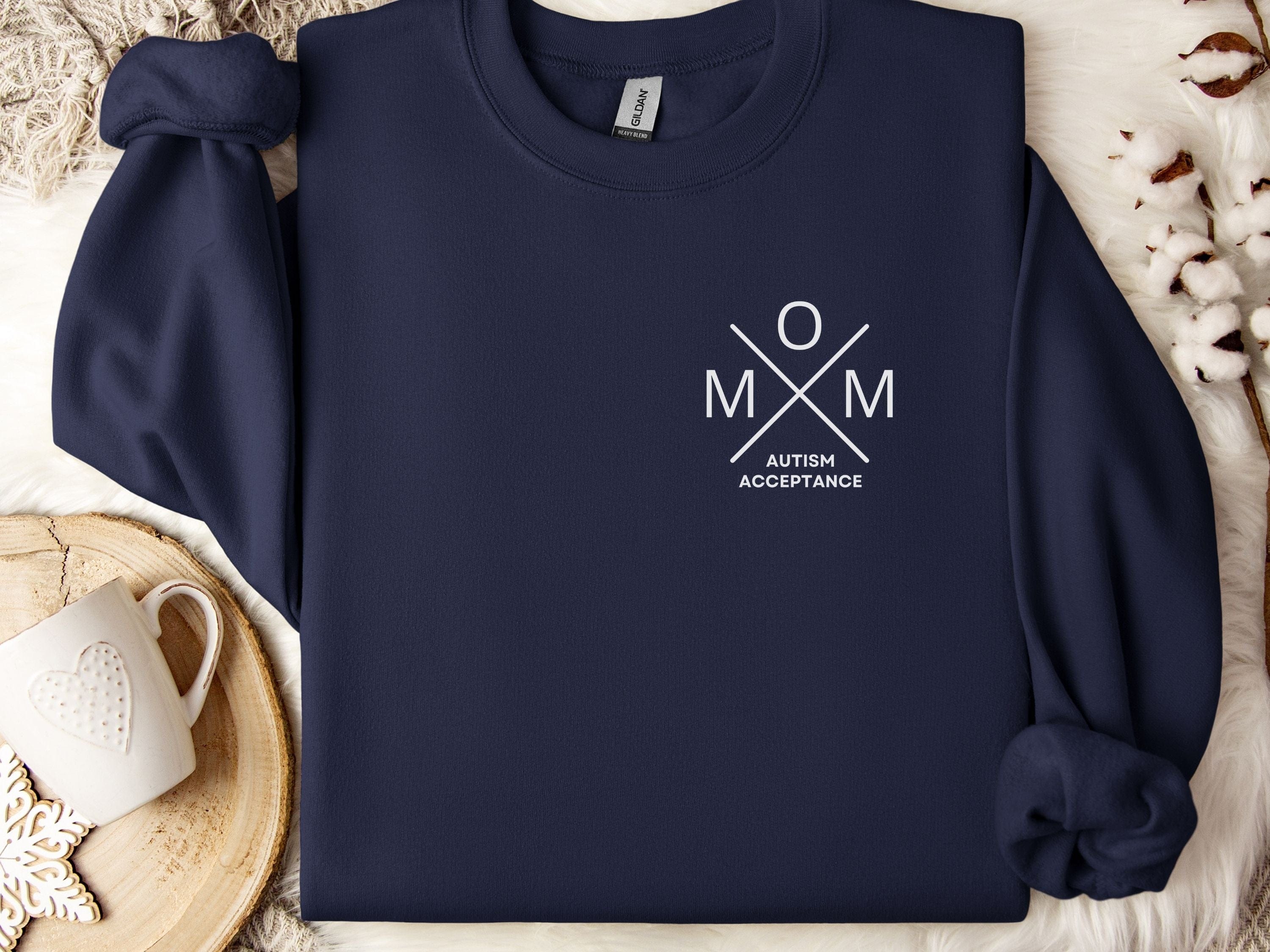 Mom Cross Sweatshirt-Navy-Neurodiversity, ADHD & Autism Awareness & Acceptance Sweatshirt by Daily Bloom
