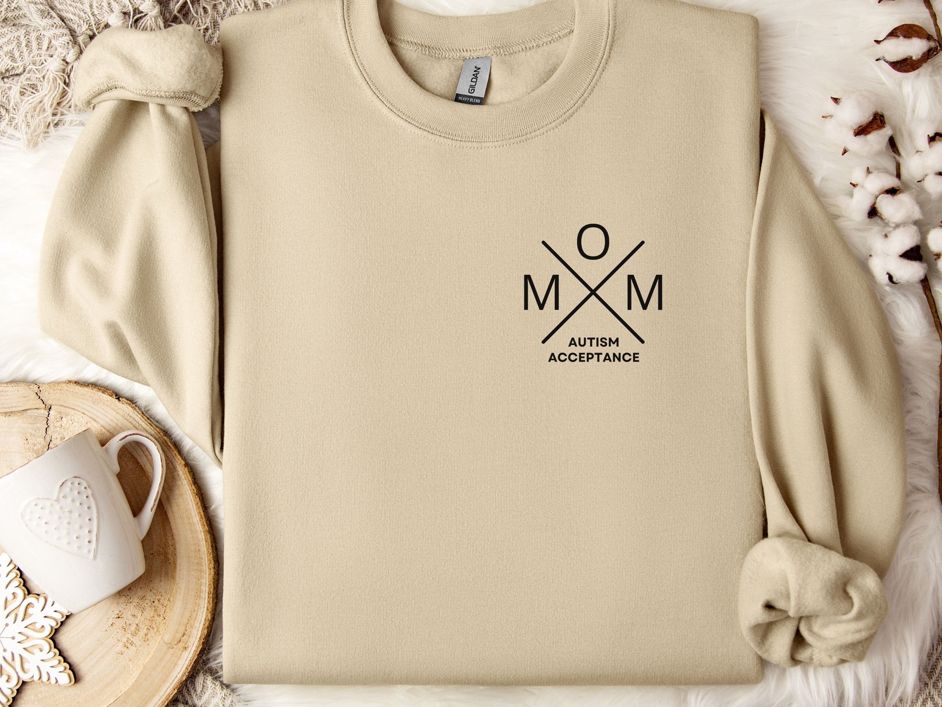 Mom Cross Sweatshirt-Sand-Neurodiversity, ADHD & Autism Awareness & Acceptance Sweatshirt by Daily Bloom