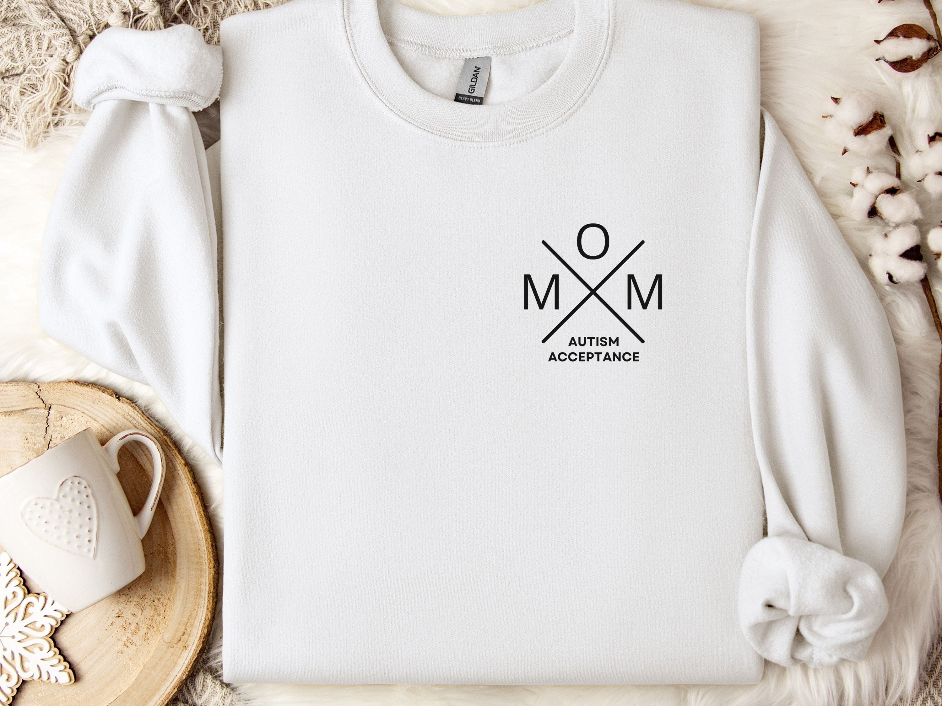 Mom Cross Sweatshirt-White-Neurodiversity, ADHD & Autism Awareness & Acceptance Sweatshirt by Daily Bloom