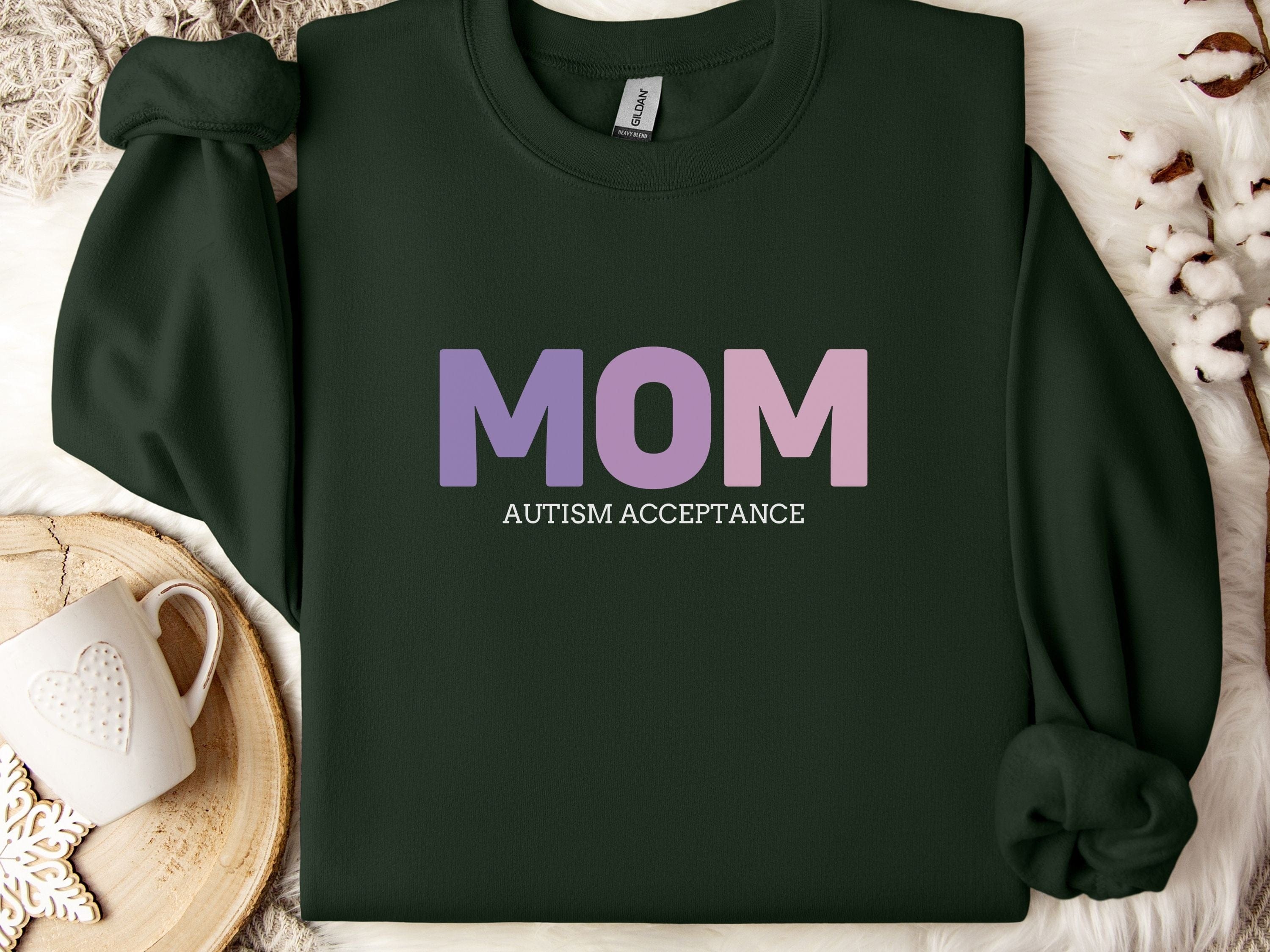 Mom Gradient Sweatshirt-Forest Green-Neurodiversity, ADHD & Autism Awareness & Acceptance Sweatshirt by Daily Bloom