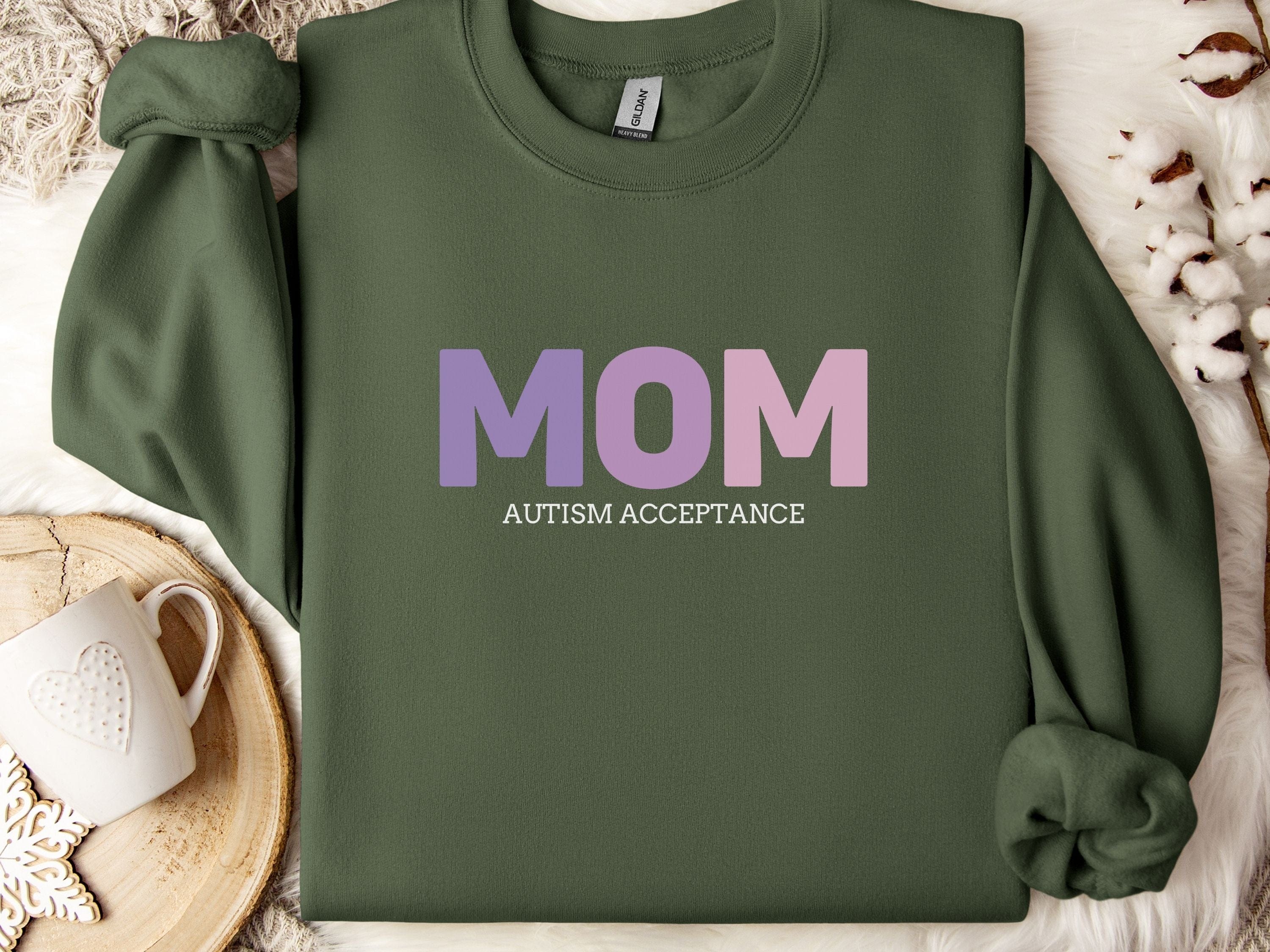 Mom Gradient Sweatshirt-Military Green-Neurodiversity, ADHD & Autism Awareness & Acceptance Sweatshirt by Daily Bloom