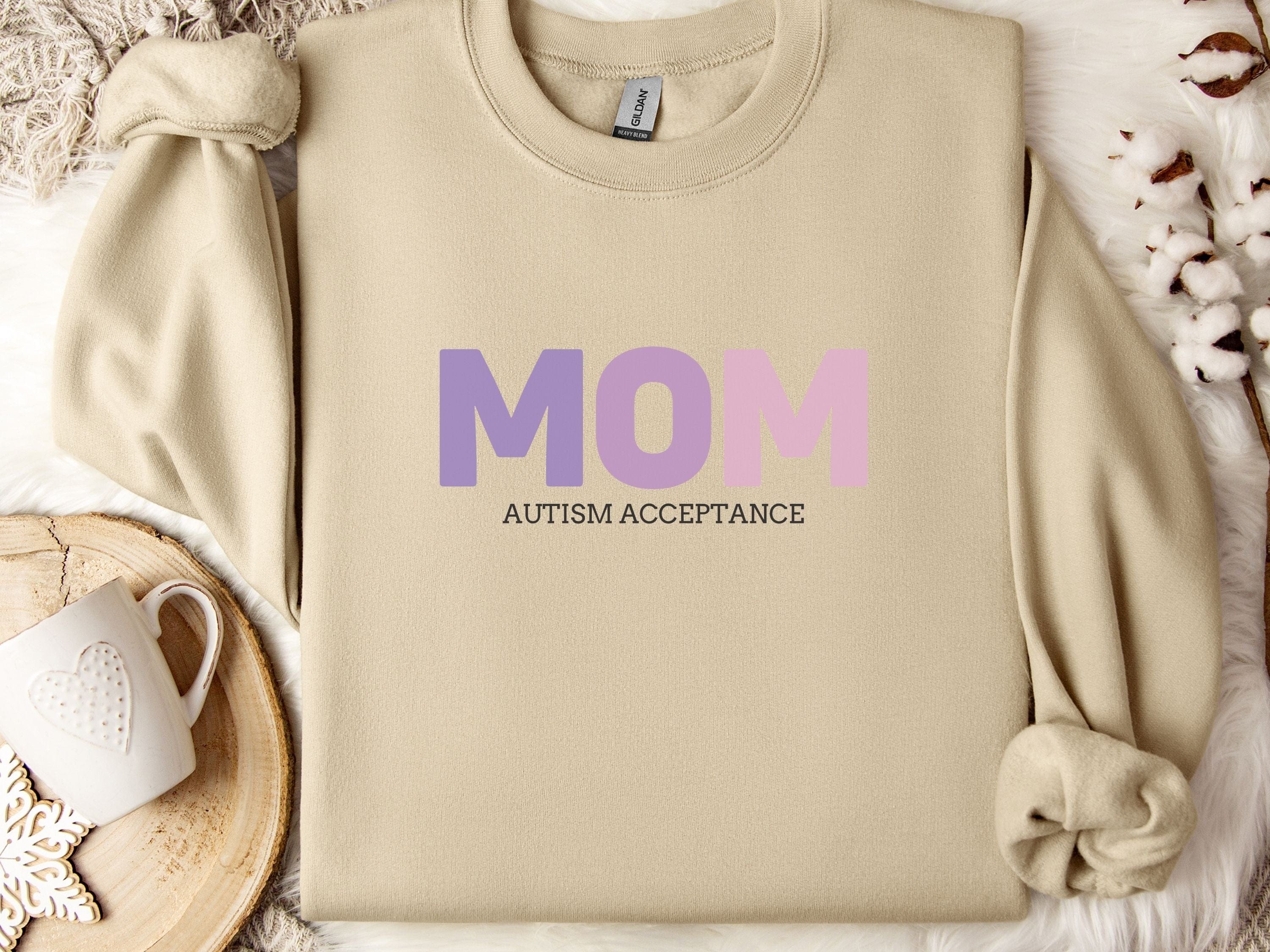 Mom Gradient Sweatshirt-Sand-Neurodiversity, ADHD & Autism Awareness & Acceptance Sweatshirt by Daily Bloom