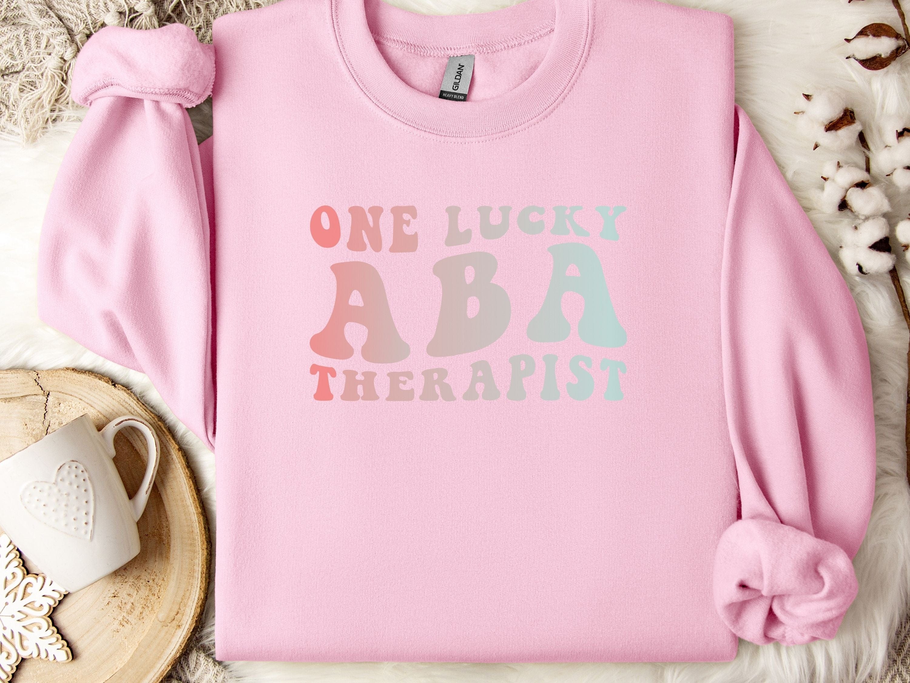 One Lucky ABA Therapist Sweatshirt-Light Pink-Neurodiversity, ADHD & Autism Awareness & Acceptance Sweatshirt by Daily Bloom