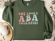 One Lucky ABA Therapist Sweatshirt-Military Green-Neurodiversity, ADHD & Autism Awareness & Acceptance Sweatshirt by Daily Bloom