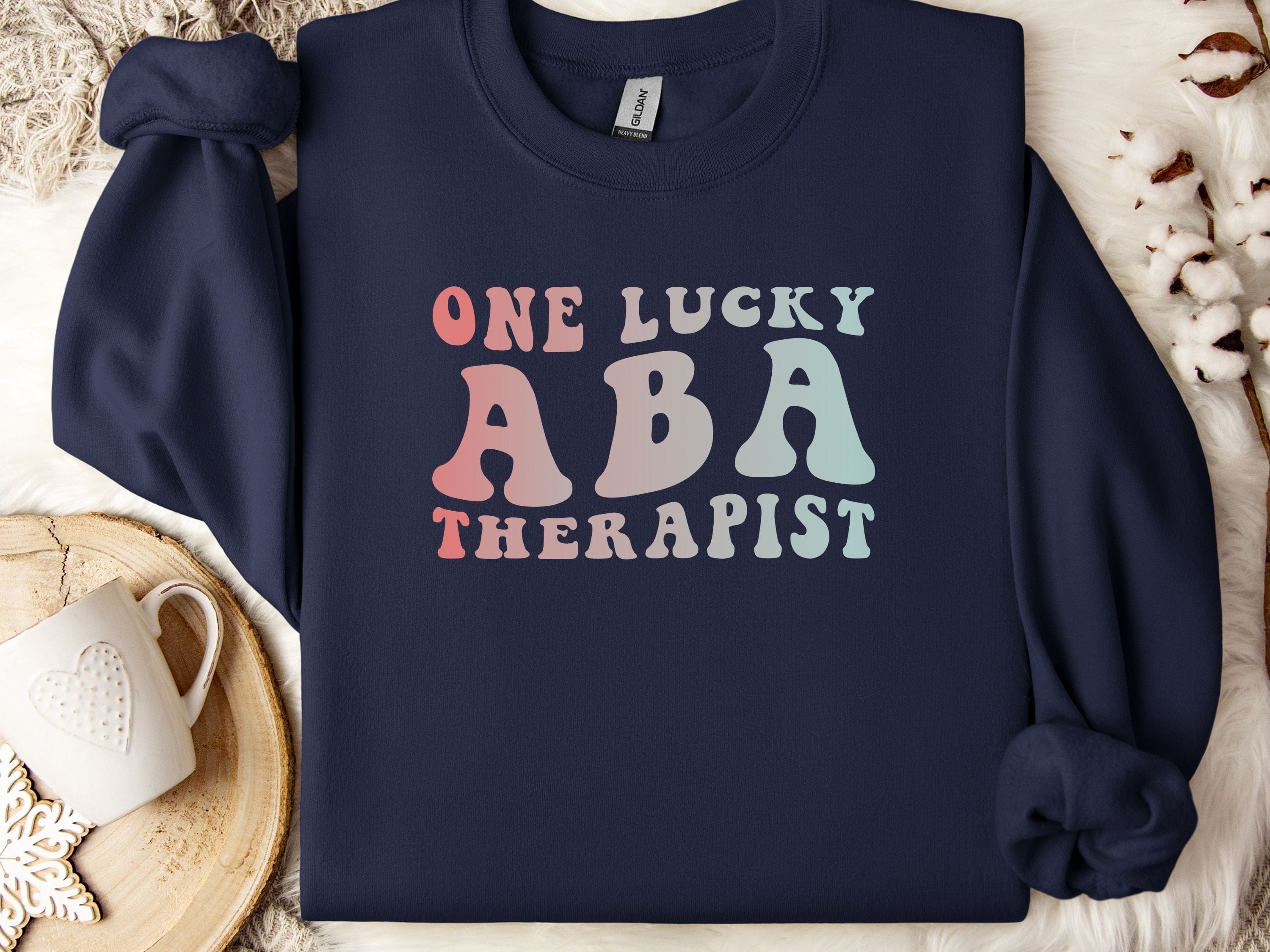 One Lucky ABA Therapist Sweatshirt-Navy-Neurodiversity, ADHD & Autism Awareness & Acceptance Sweatshirt by Daily Bloom