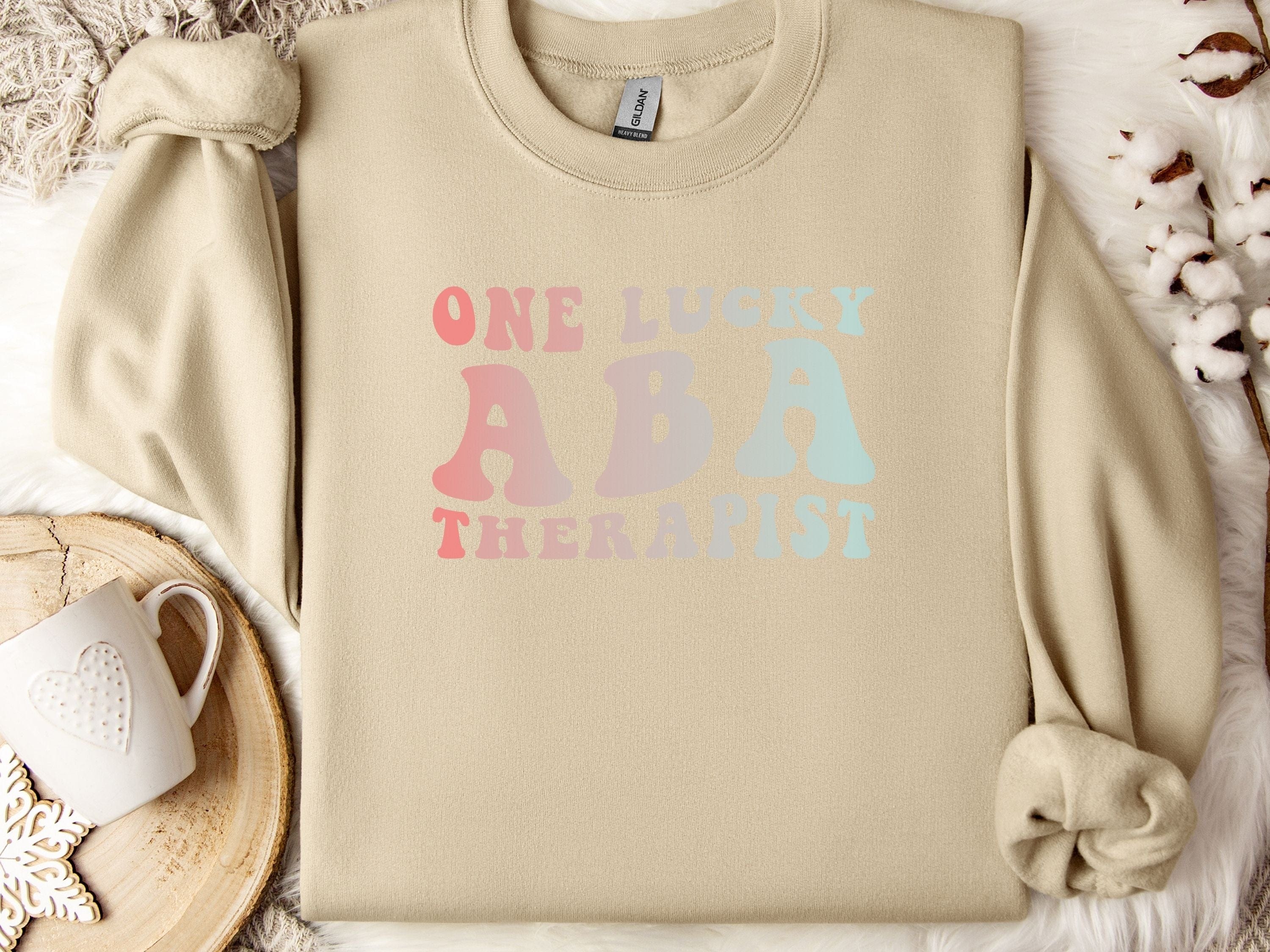 One Lucky ABA Therapist Sweatshirt-Sand-Neurodiversity, ADHD & Autism Awareness & Acceptance Sweatshirt by Daily Bloom