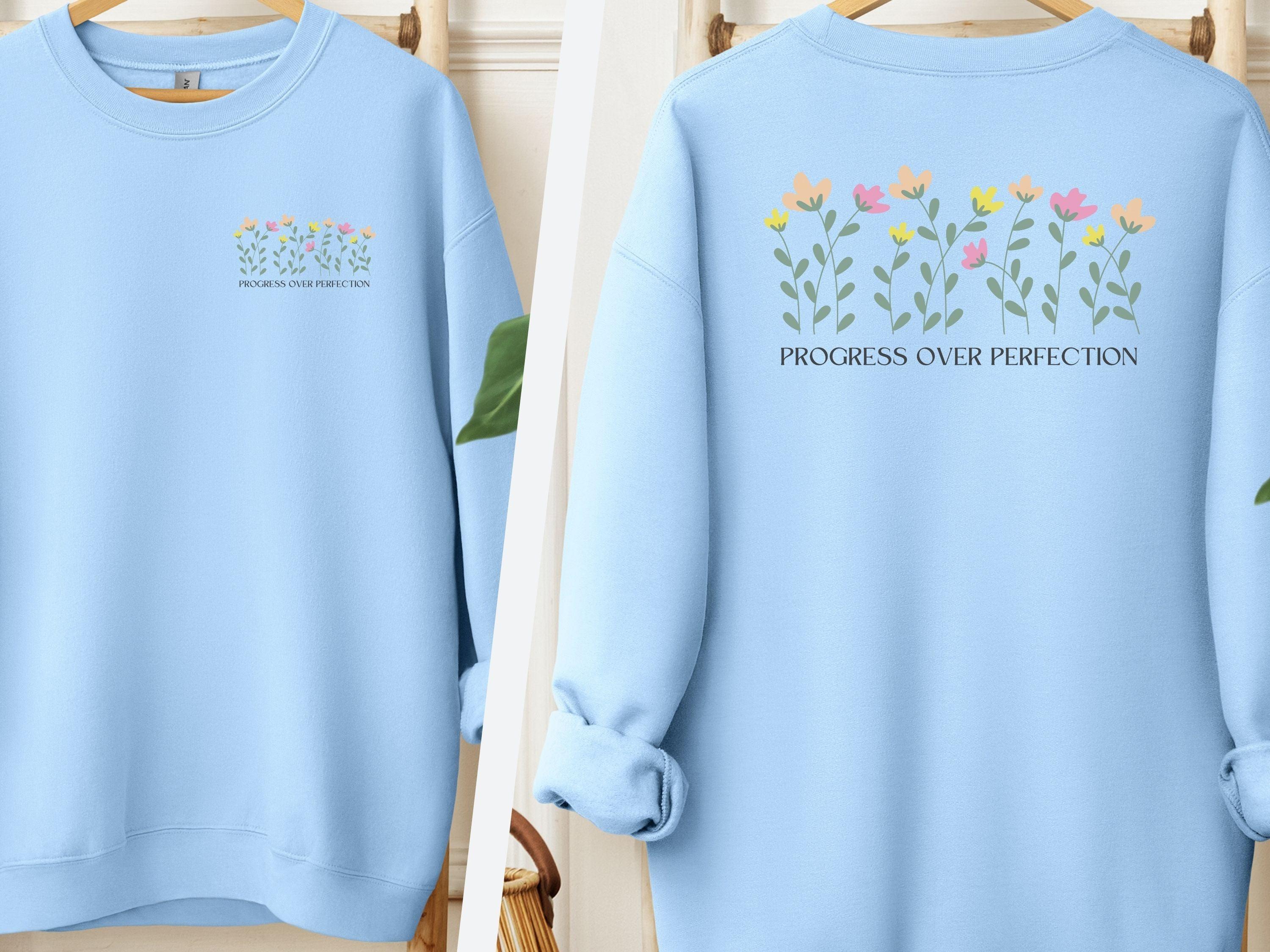 Progress Over Perfection Sweatshirt-Light Blue-Neurodiversity, ADHD & Autism Awareness & Acceptance Sweatshirt by Daily Bloom