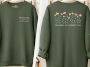 Progress Over Perfection Sweatshirt-Military Green-Neurodiversity, ADHD & Autism Awareness & Acceptance Sweatshirt by Daily Bloom