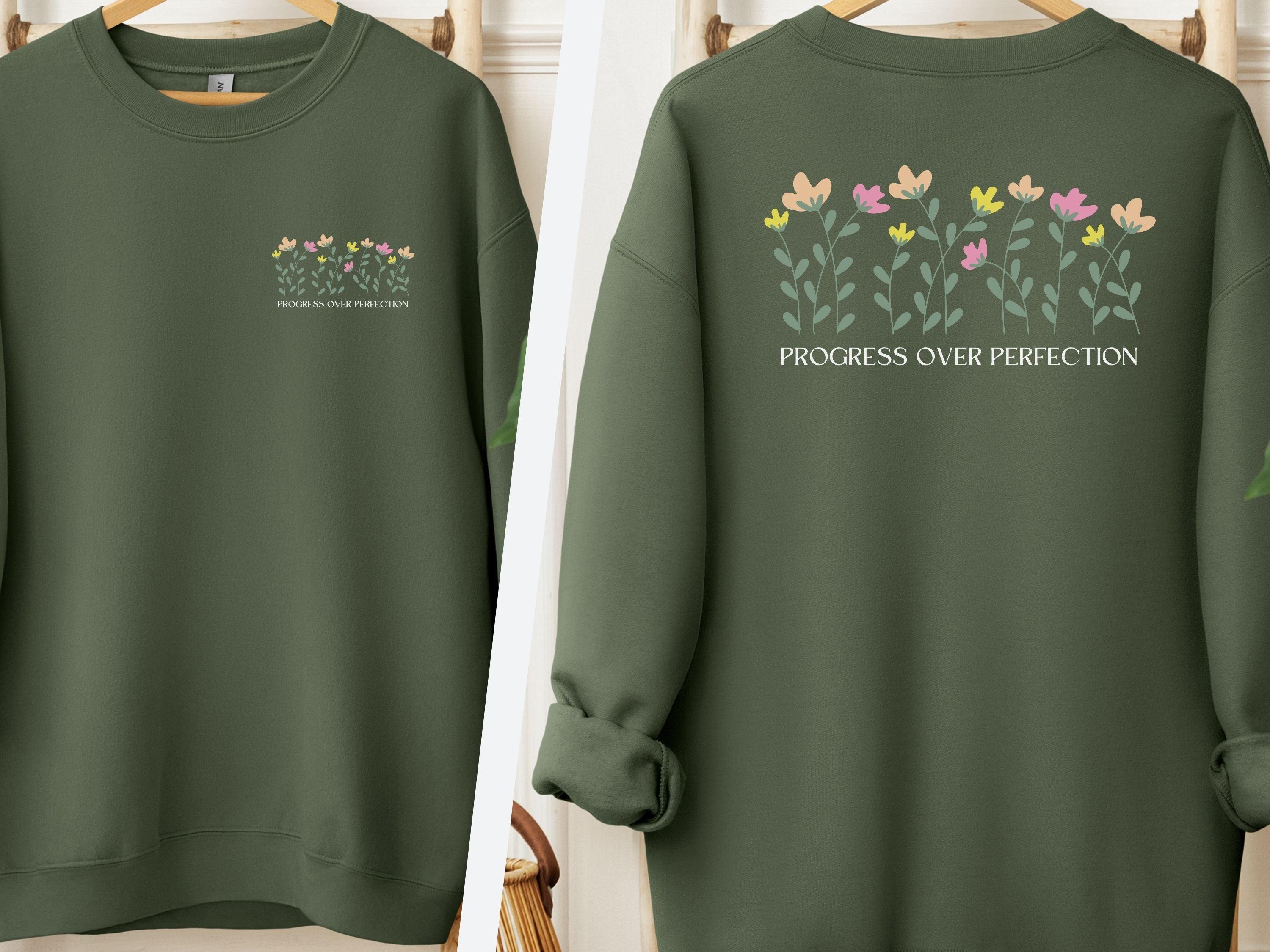 Progress Over Perfection Sweatshirt-Military Green-Neurodiversity, ADHD & Autism Awareness & Acceptance Sweatshirt by Daily Bloom