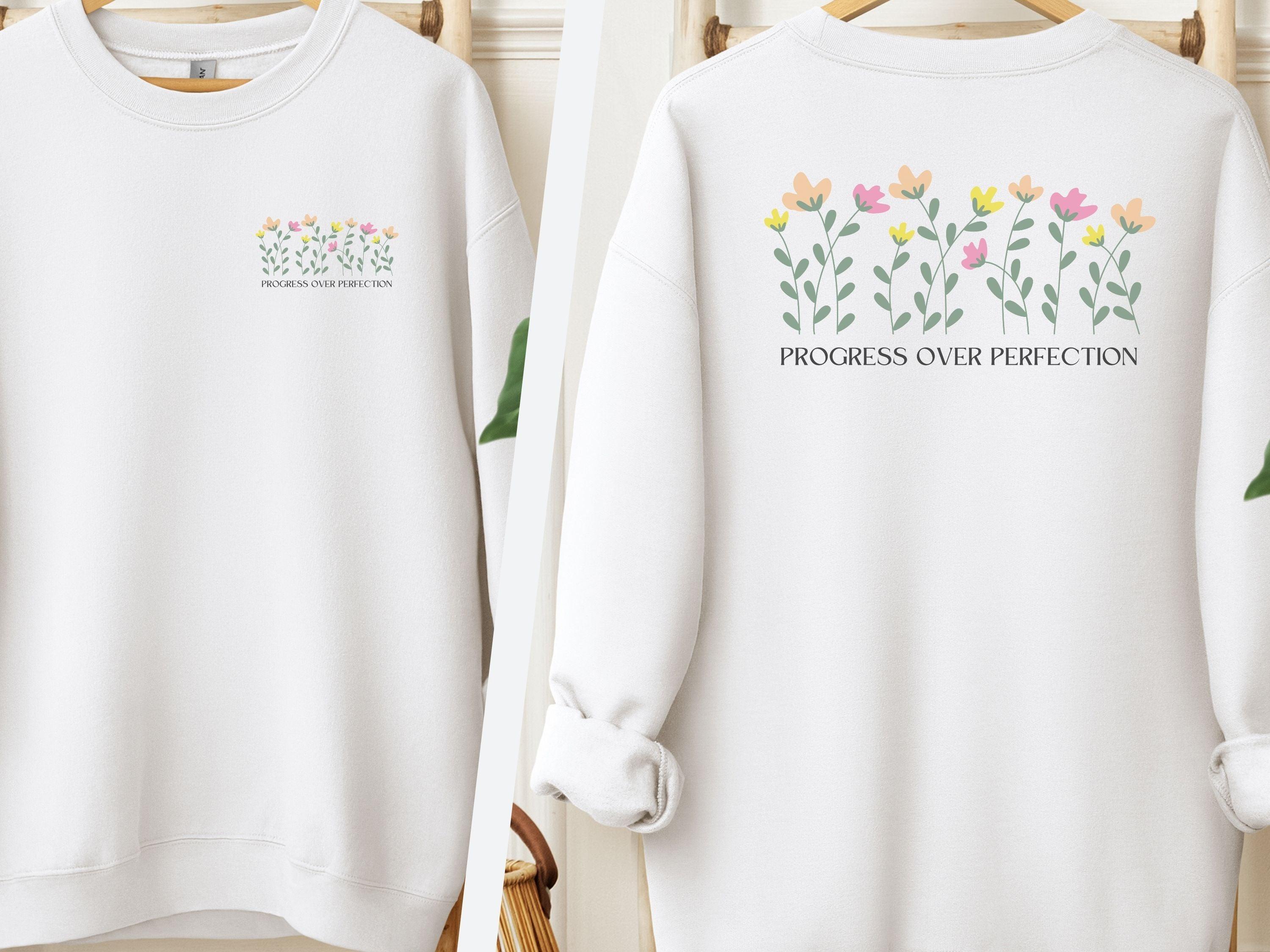 Progress Over Perfection Sweatshirt-White-Neurodiversity, ADHD & Autism Awareness & Acceptance Sweatshirt by Daily Bloom
