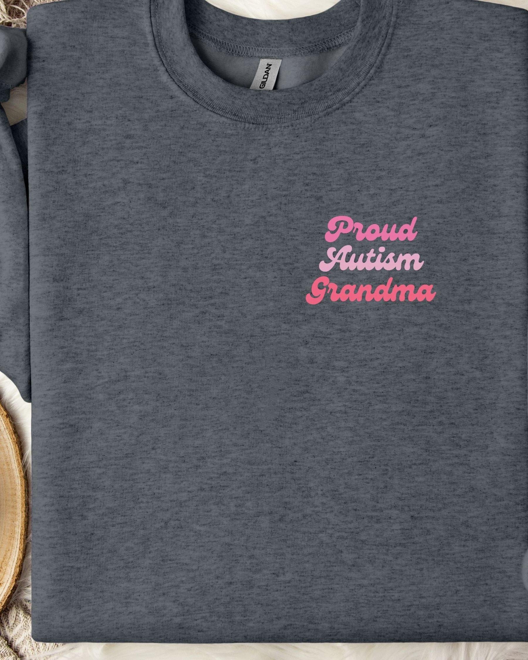 Proud Autism Grandma Sweatshirt-Dark Heather-Neurodiversity, ADHD & Autism Awareness & Acceptance Sweatshirt by Daily Bloom