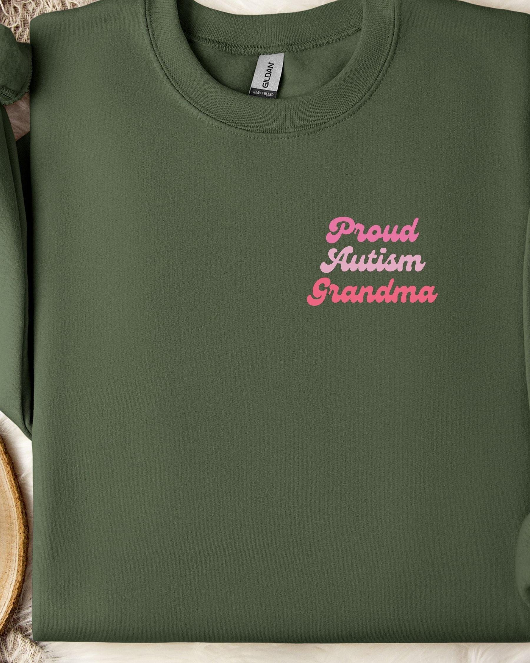 Proud Autism Grandma Sweatshirt-Military Green-Neurodiversity, ADHD & Autism Awareness & Acceptance Sweatshirt by Daily Bloom