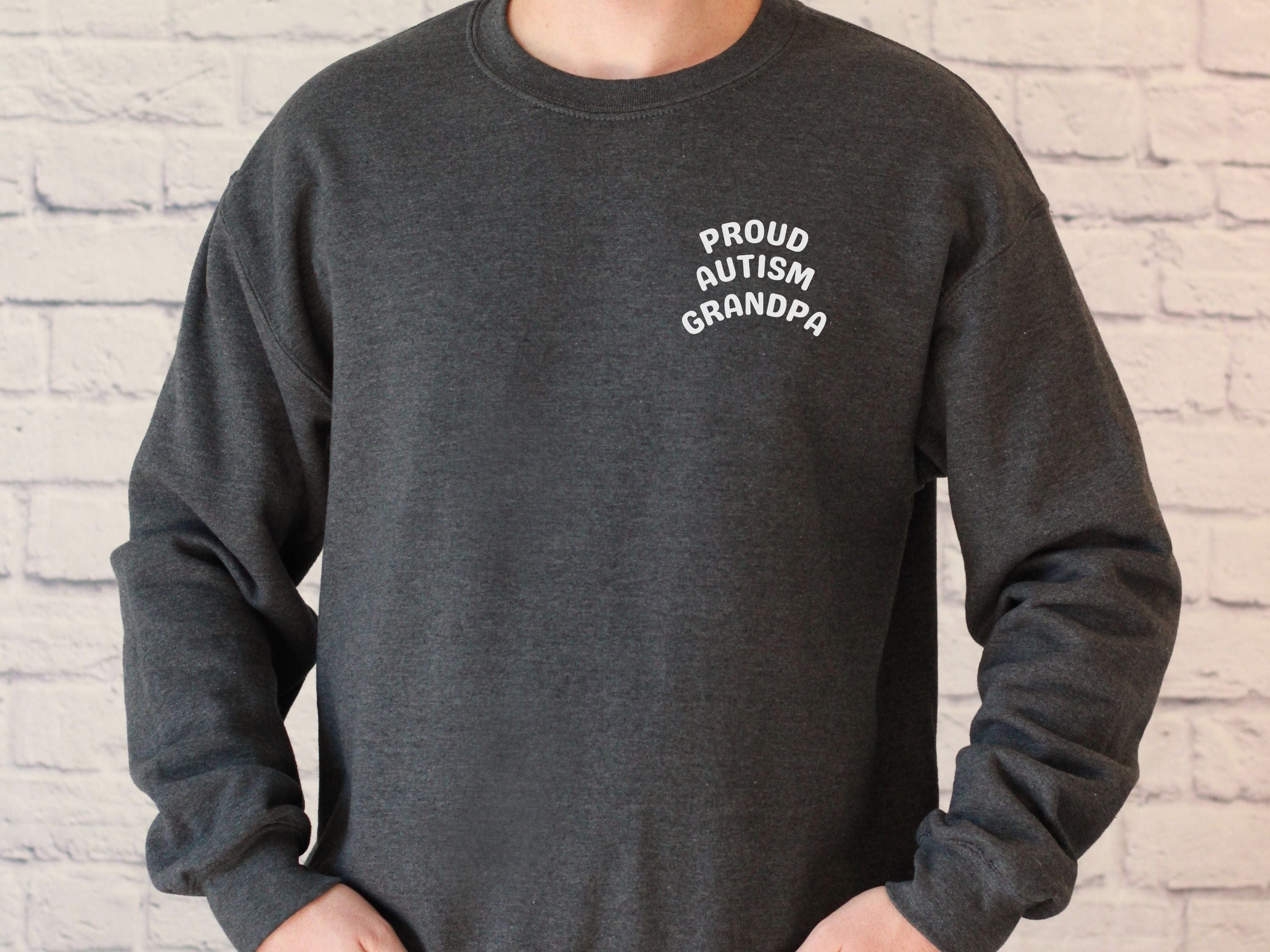 Proud Autism Grandpa Sweatshirt-Dark Heather-Neurodiversity, ADHD & Autism Awareness & Acceptance Sweatshirt by Daily Bloom